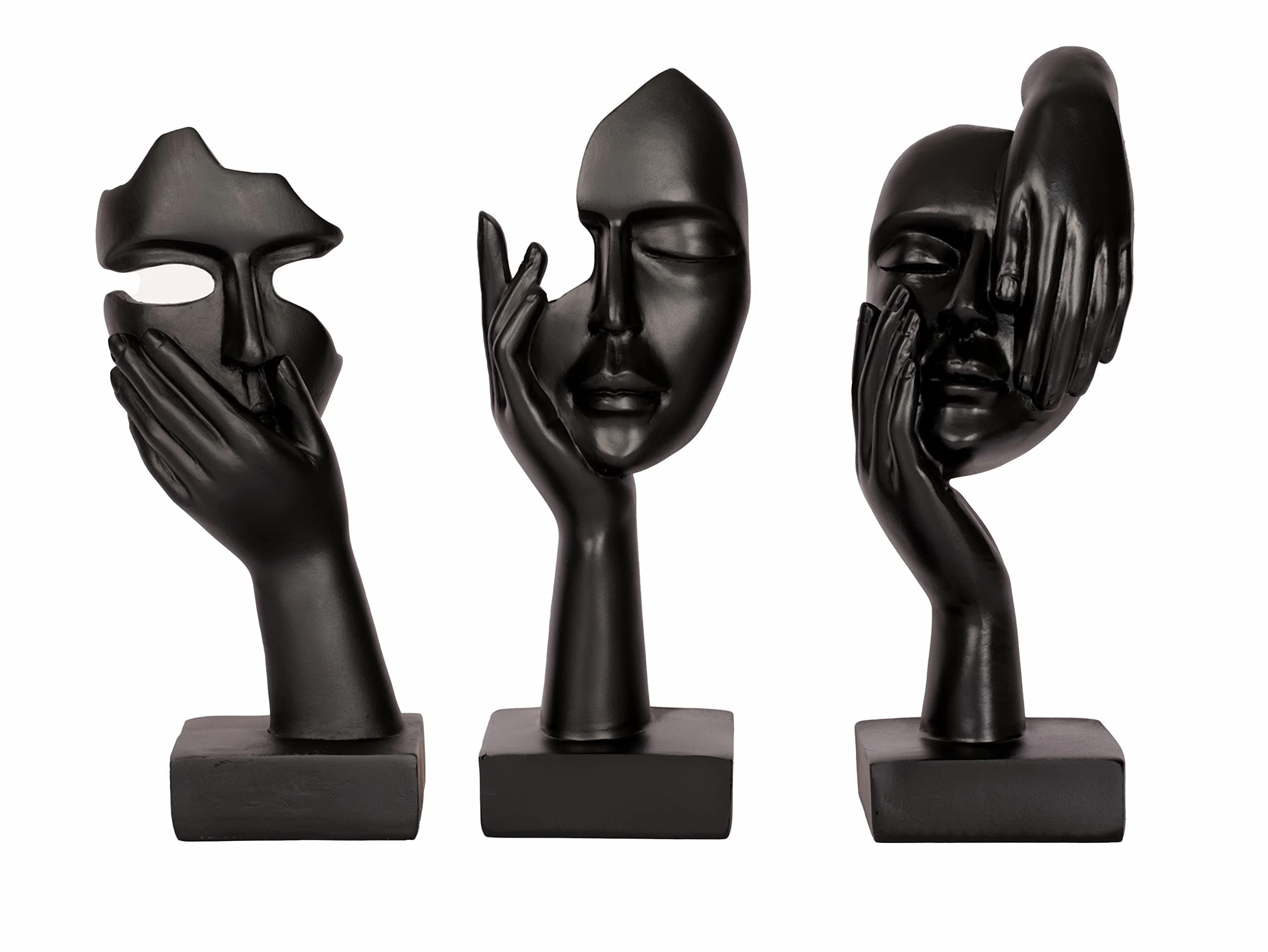3 Piece Thinker Statue Black Home Decor Abstract Face Sculpture Resin Thinker Figurines for Desktop Office Desk Living Room Table Collection Figurine Decoration Bookshelf Decorative Objects