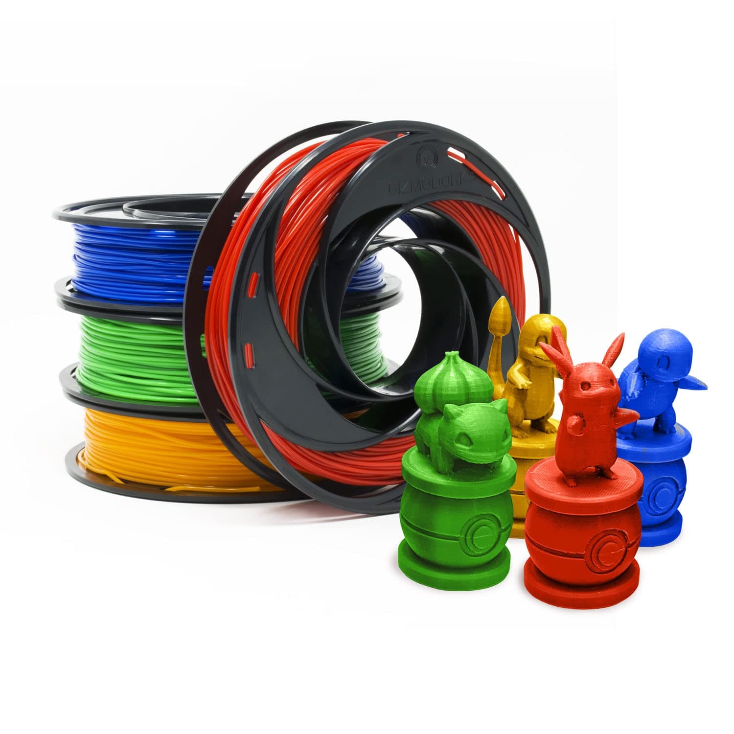 PLA Filament for 3D Printers 1.75mm 200g, 4 Color Pack - Blue, Green, Orange, Red