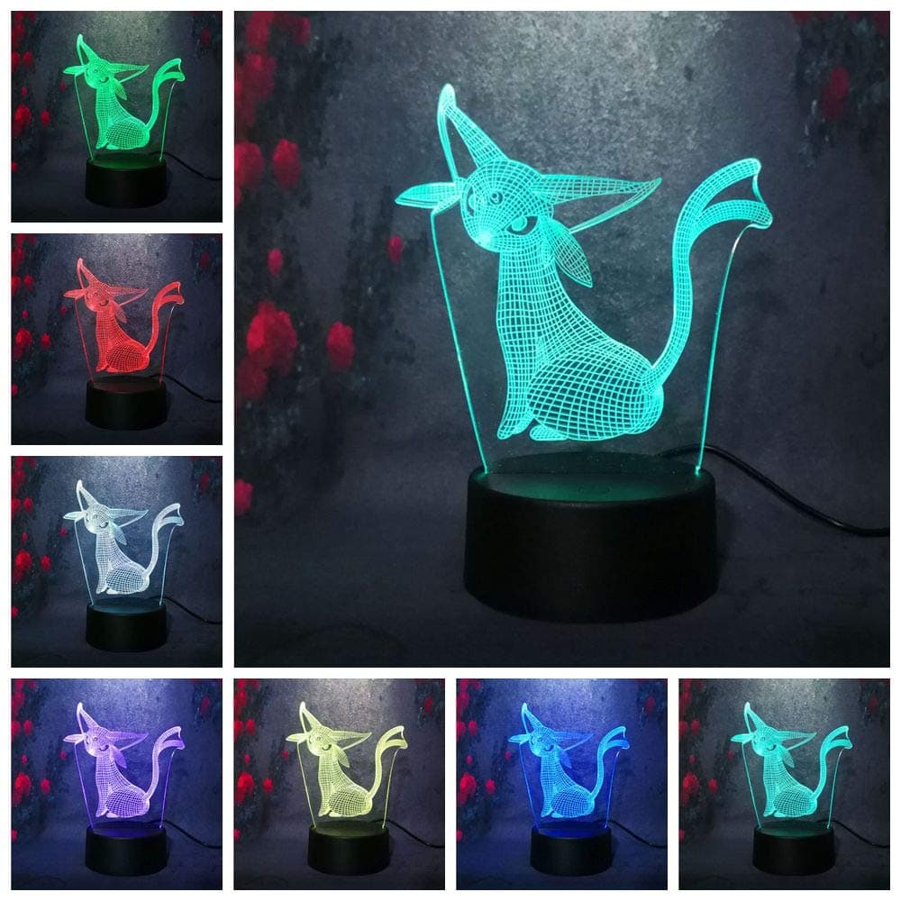 Only 1 Item Creative 3D Night Light Espeon Color LED Light USB Kid Birthday Gift Illusion Ambient Light Table Lamp