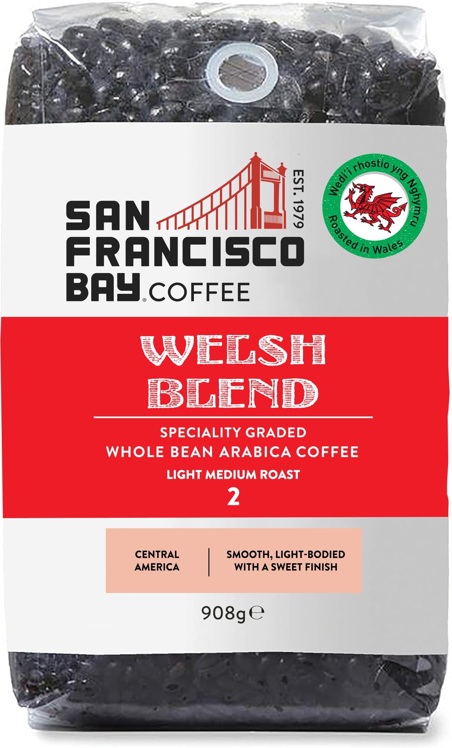 Welsh Blend Whole Bean Coffee, 908g – Medium Roast 100% Arabica – Full-Bodied Central American Blend – Freshly Roasted in the UK