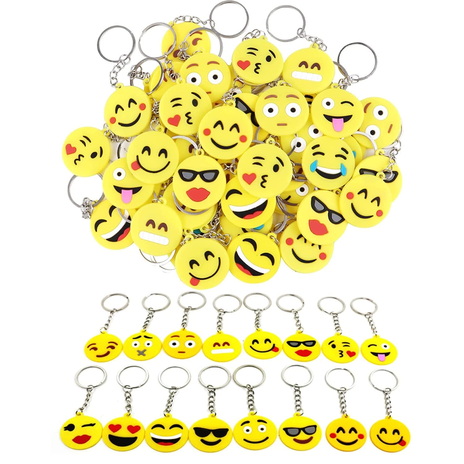 64 Pack Mini Emoticon Keychain Plush(16 expressions), Cute Keychain, Party Favors for Kids, Keychains, Valentine's Day Gifts/ Birthday Party Supplies, Emoticon Gifts Toys Carnival Prizes.