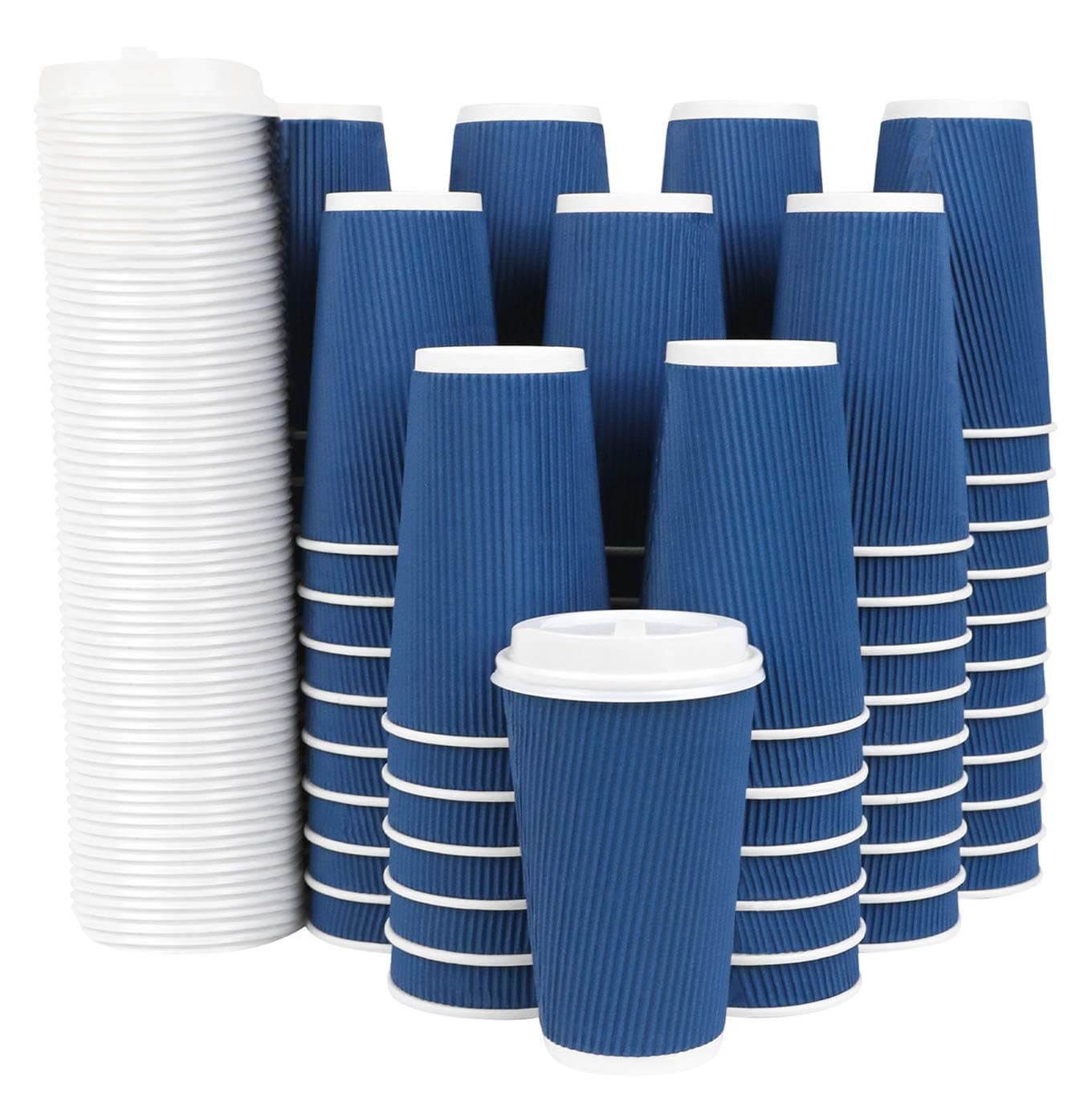 85 Set - Disposable Coffee Cups with Lids 16 oz with Double Wall Insulation ToGo Coffee Cups with Lids (Built in Stoppers) 16 oz Coffee Cups (85 Lids Included) Hot Cups with Lids - Paper Coffee Cups