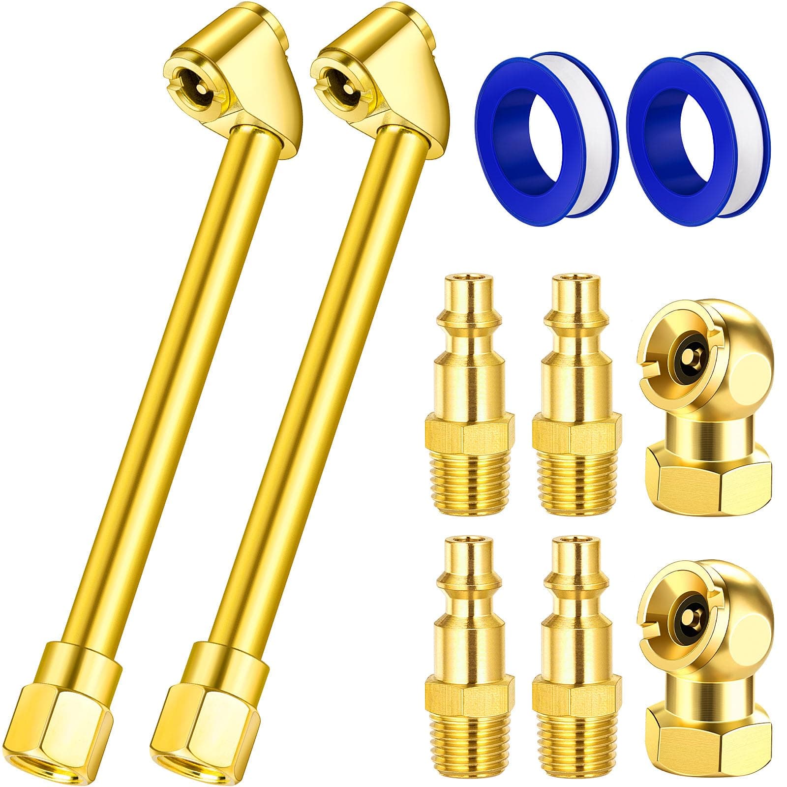 LUMITECO 2 Pack Heavy Duty Air Chuck Set-1/4 Inch Female NPT Closed Ball tire Chuck, Dual Head Air Chuck and Standard Male Quick Plug, Tire Air Fill Kit for Tire Inflator Gauge and Air Compressor