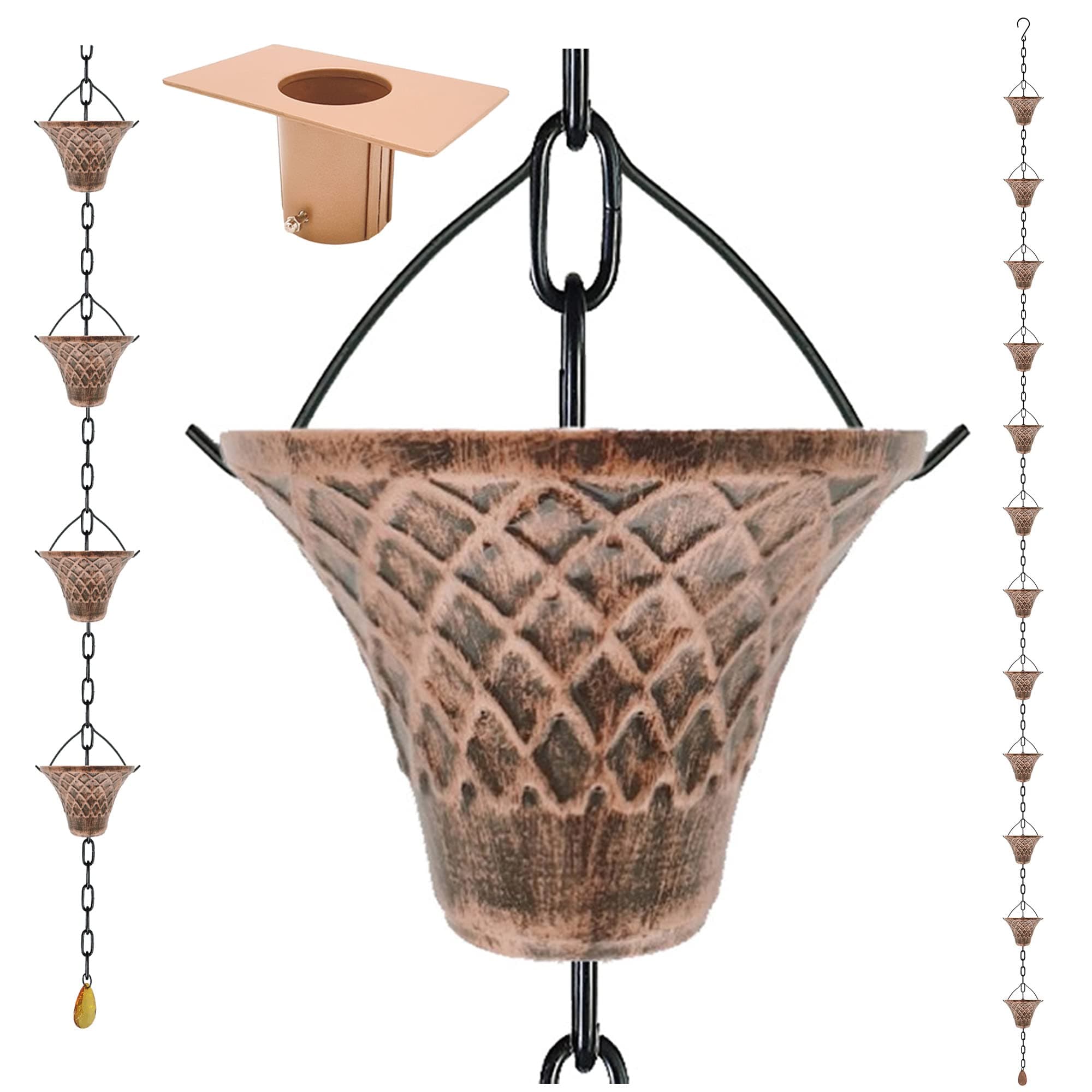 8.5FT Bell Iron Rain Chains for Gutter and Rain Barrel | Rust-Resistant Plated Garden Dcor for Downspout | Bonus Rain Chain Gutter Adapter