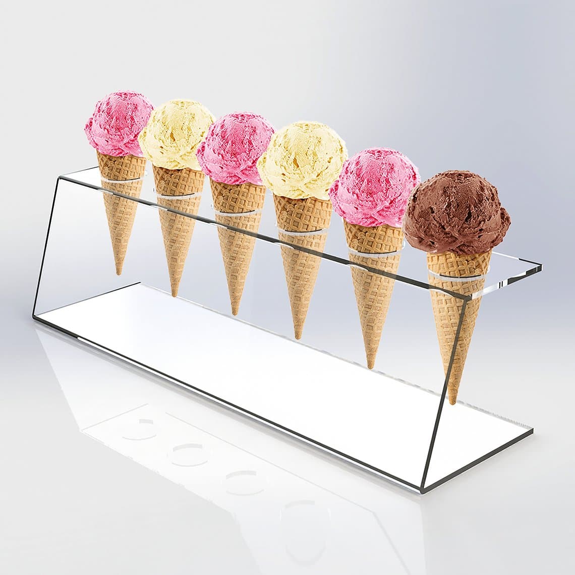 6 Cone Acrylic Ice Cream Cone/Chip Cone Holder Counter Top Display Stand Perspex Rack