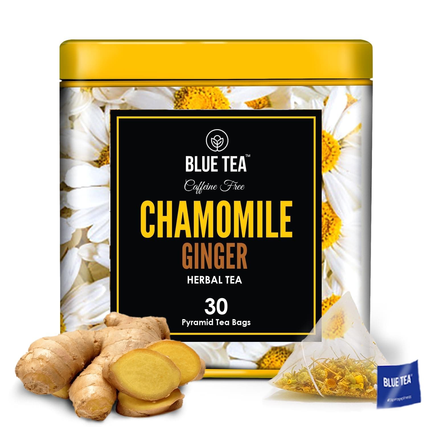 BLUE TEA - Chamomile Ginger Herbal Tea - 30 Biodegradable Tea Bags | SLEEP TEA | Caffeine-Free | Gluten Free - Non-GMO | Eco-Conscious Tin Packaging