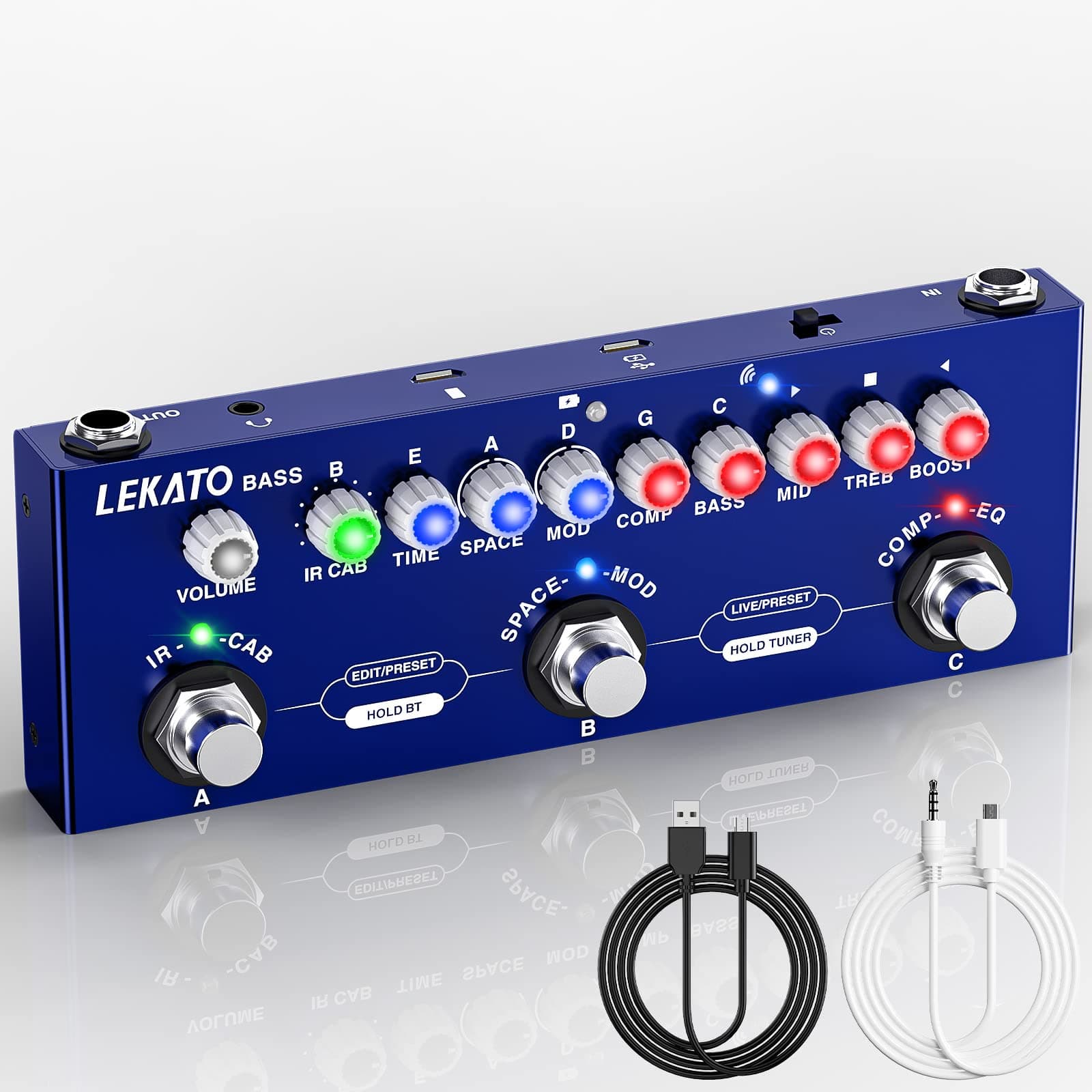 LEKATO Bass Multi Effects Pedal, Guiter Peda with IR Loading 9 AMP Models, Delay Reverb Chorus, Multi Effects Processor for Bass, Bluetooth 5.0,Recording, Built-in Battery