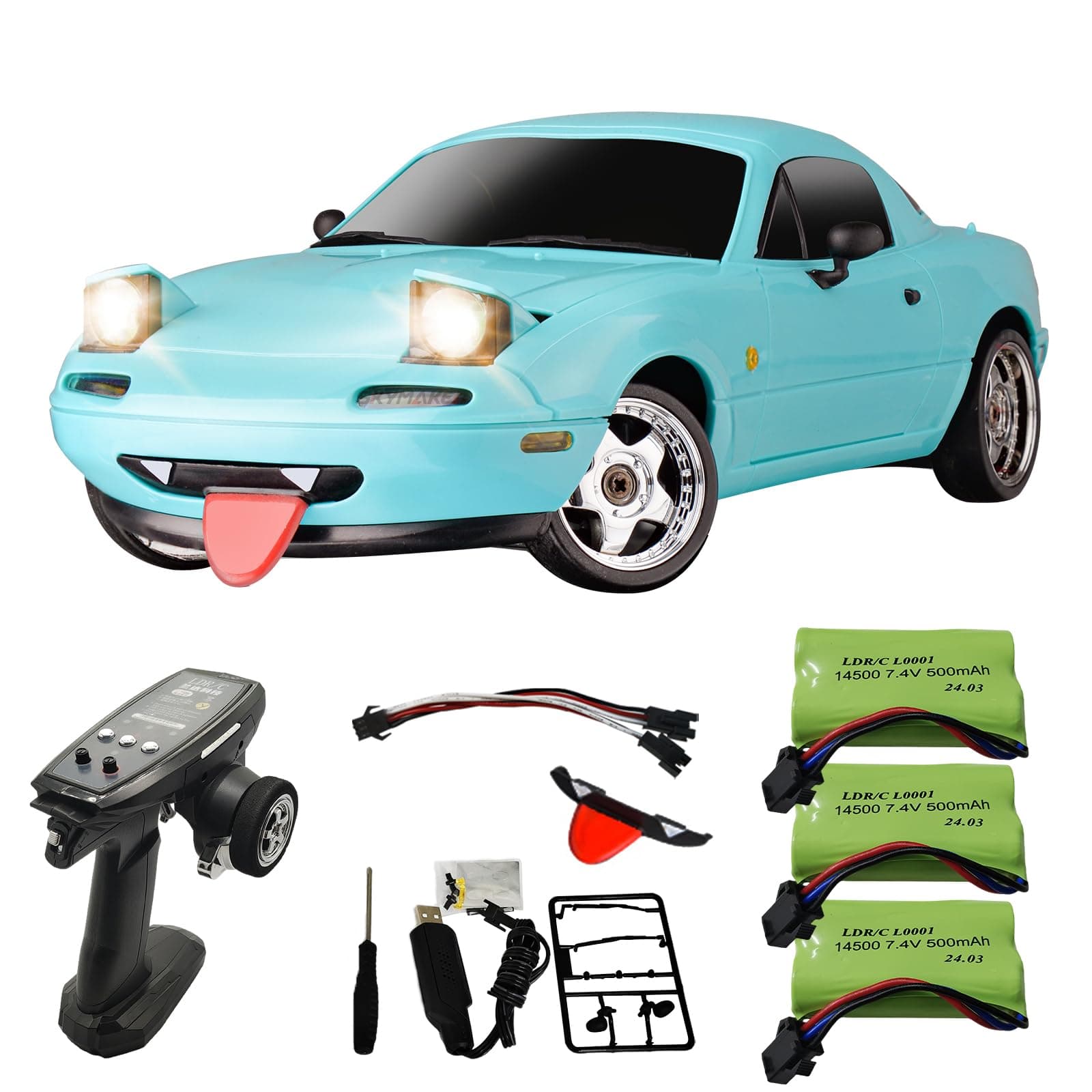 Skymaker 1/18 RC Drift Car with 3 Batteries Mazda MX-5 Miata 2.4GHz LDRC 1804 RWD Drifting Adults with ESP Gyro Pop-up Light (Blue)