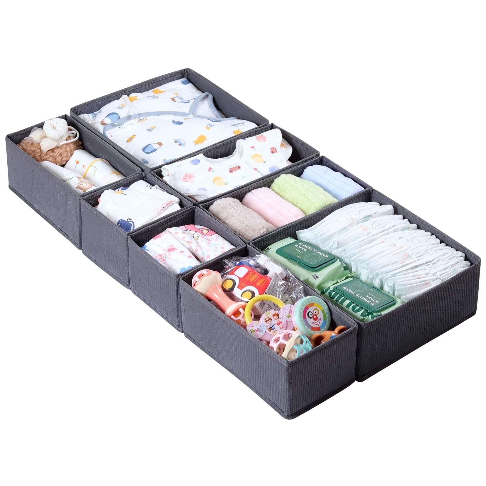 ORLISA 8 Pack Drawer Organisers Foldable Storage Box Fabric Drawer Dividers Wardrobe Storage Organiser for Baby Clothing, Bra, Socks, Ties, Scarf(Grey)