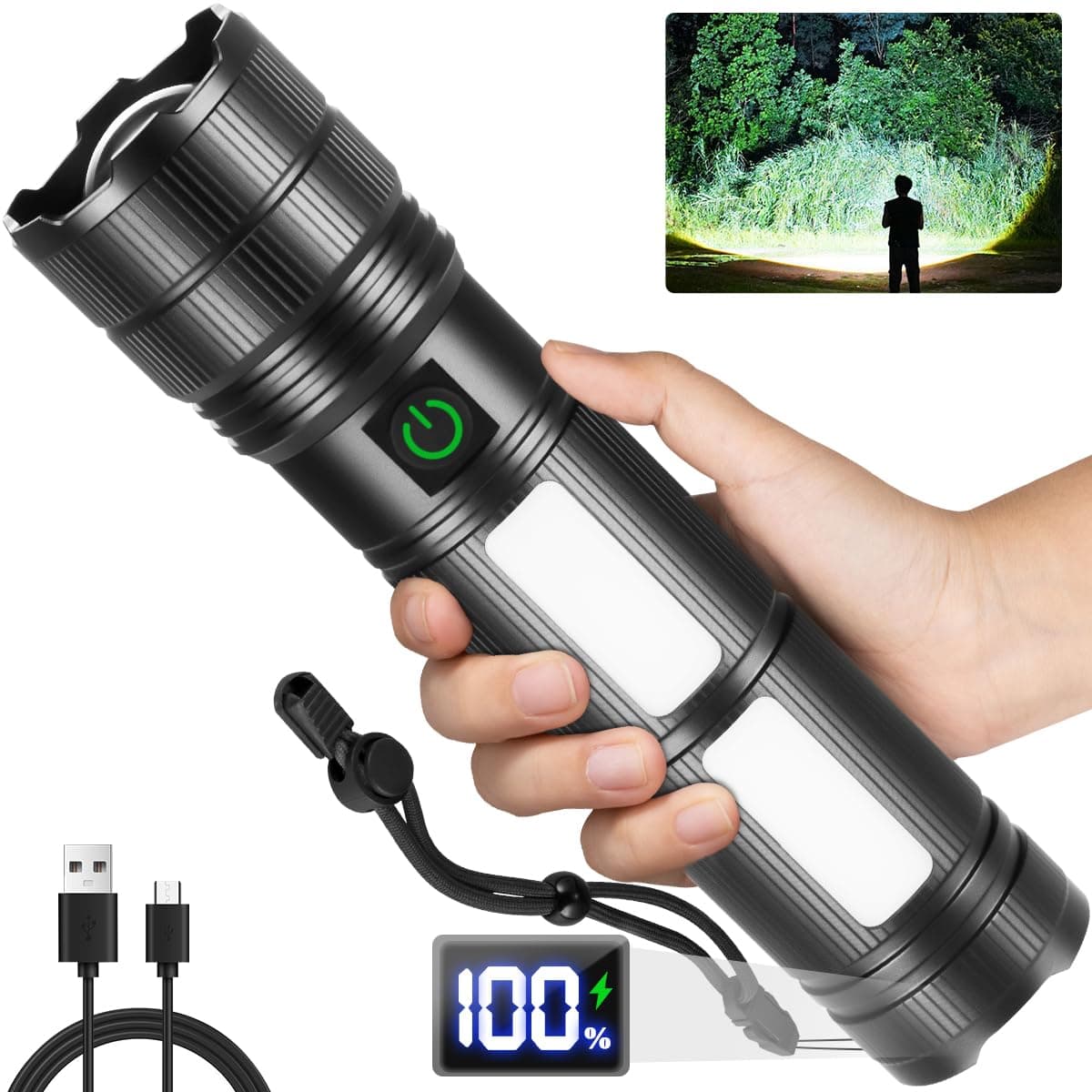 KYEKIO Large Size & High Powered Flashlight, 7200mAh Flashlights High Lumens, Super Bright Flashlight, Rechargeable Flashlights LED, Adjustable Tactical Flash Light, Waterproof Flash Light for Home