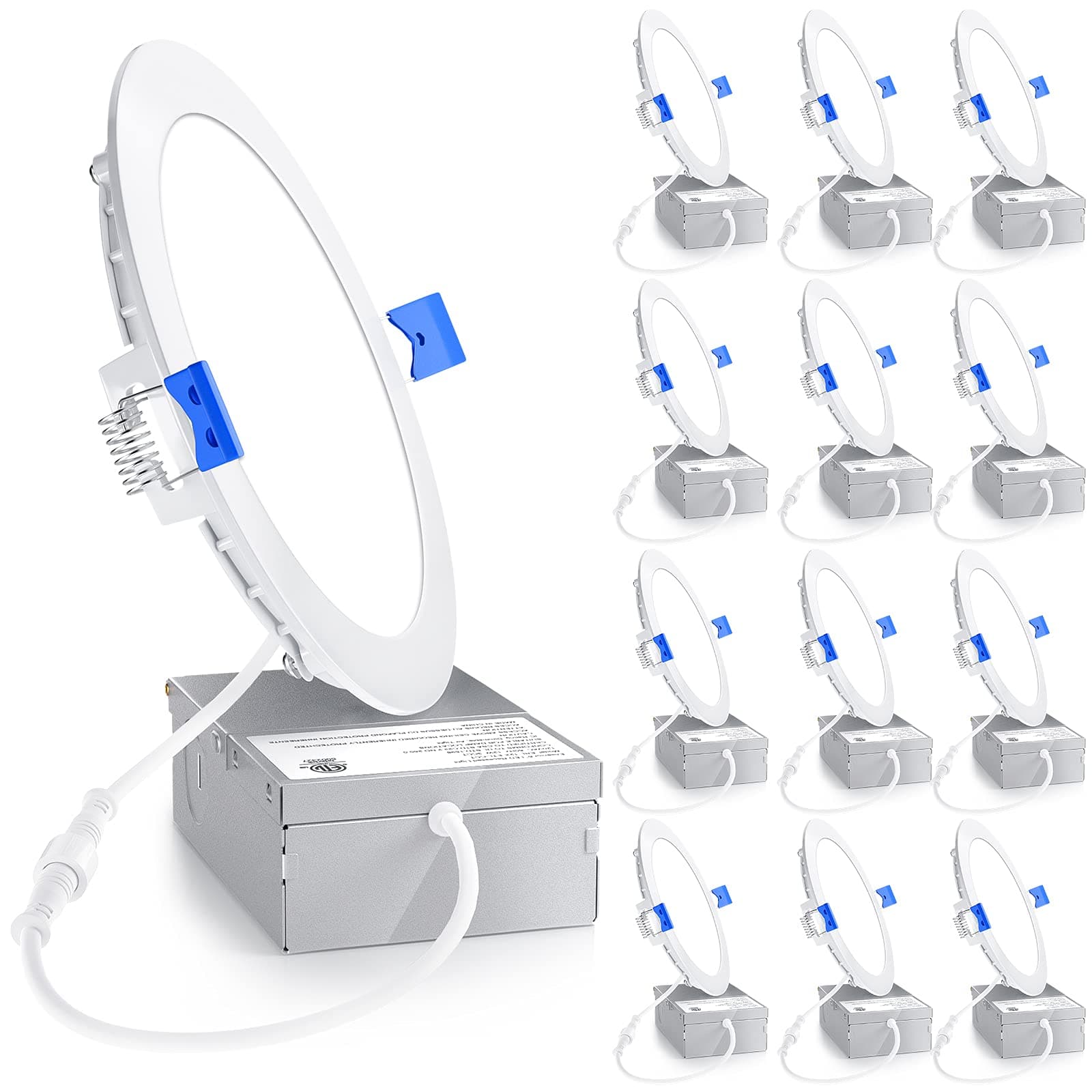 Ensenior 12 Pack 6 Inch LED Recessed Light, Dimmable, 5000K Daylight, 1200LM High Brightness, 12W 120V, Damp Rated, ERL-12X-ETL, Ultra-Thin Canless Wafer Light - ETL & FCC & IC