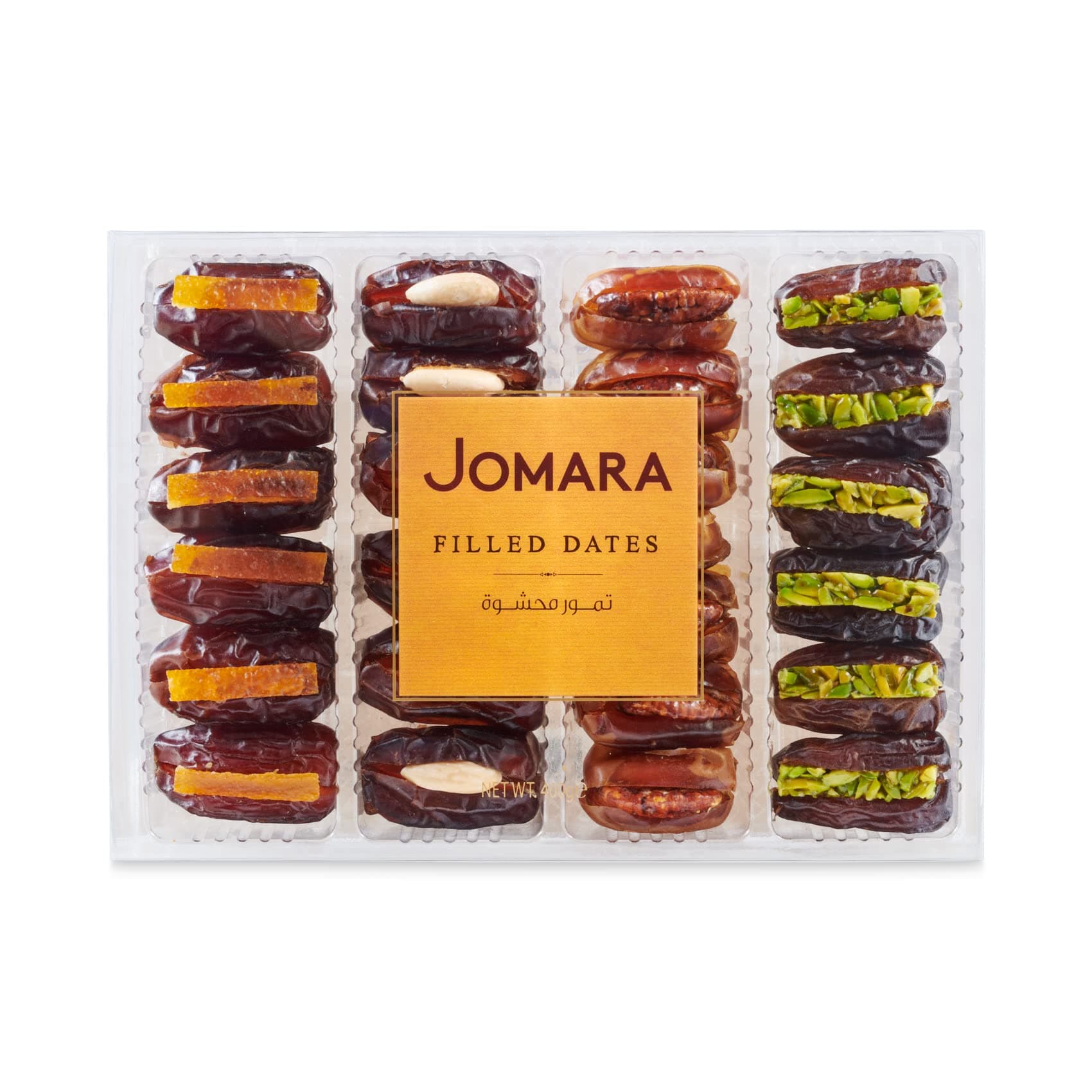 Jomara Premium Filled Dates Mix Pack 400g | Natural Dried Dates filled with Orange Peel, Caramelized Pecan, Roasted Almond and Pistachio| Healthy Dried Fruit for Snacking - Natural Source of Fiber and Antioxidants