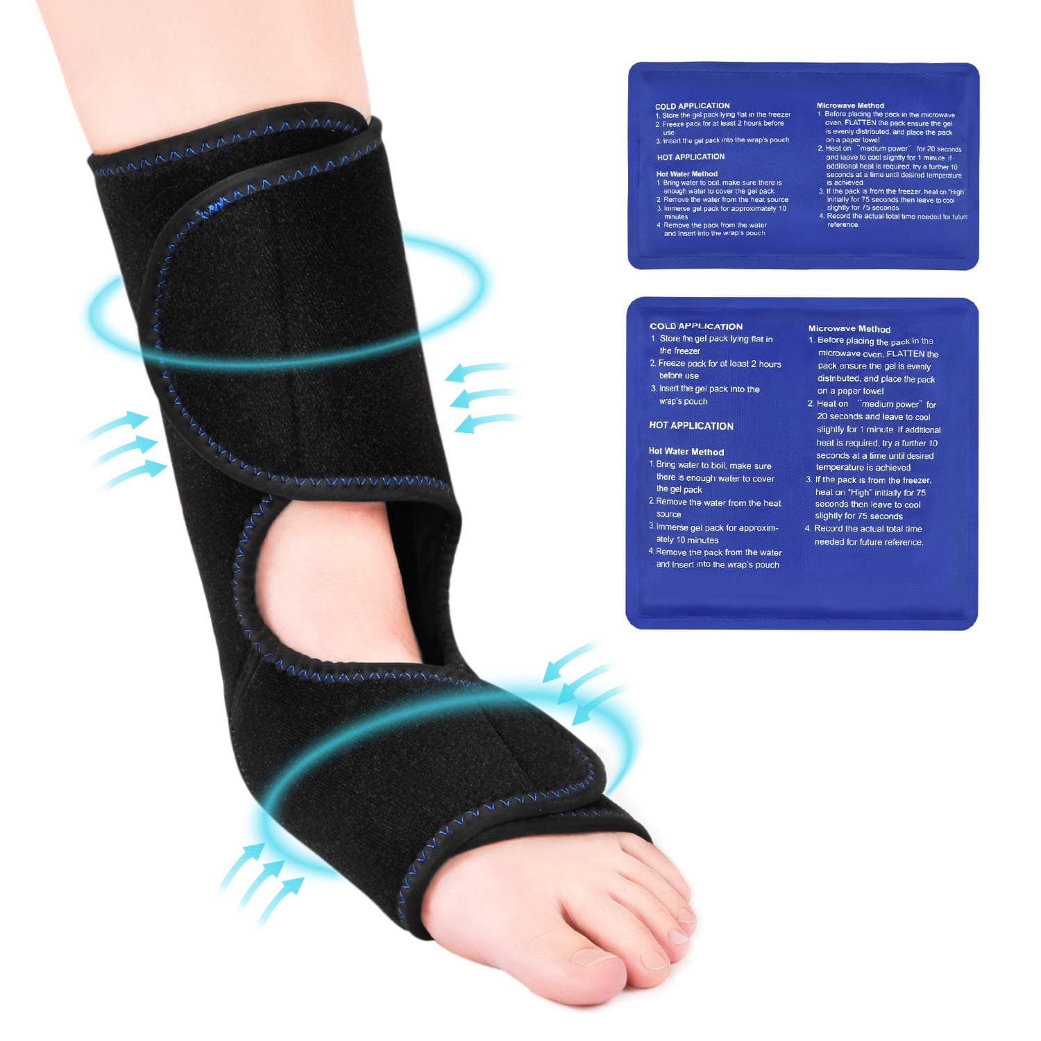 Tutmyrea Foot & Ankle Ice Pack Wrap, Reusable Cold Compress with 2 Gel Packs, Adjustable Hot & Cold Therapy for Sprained Ankle Heel Pain Achilles Tendon Injury Plantar Fasciitis Bursitis Swelling