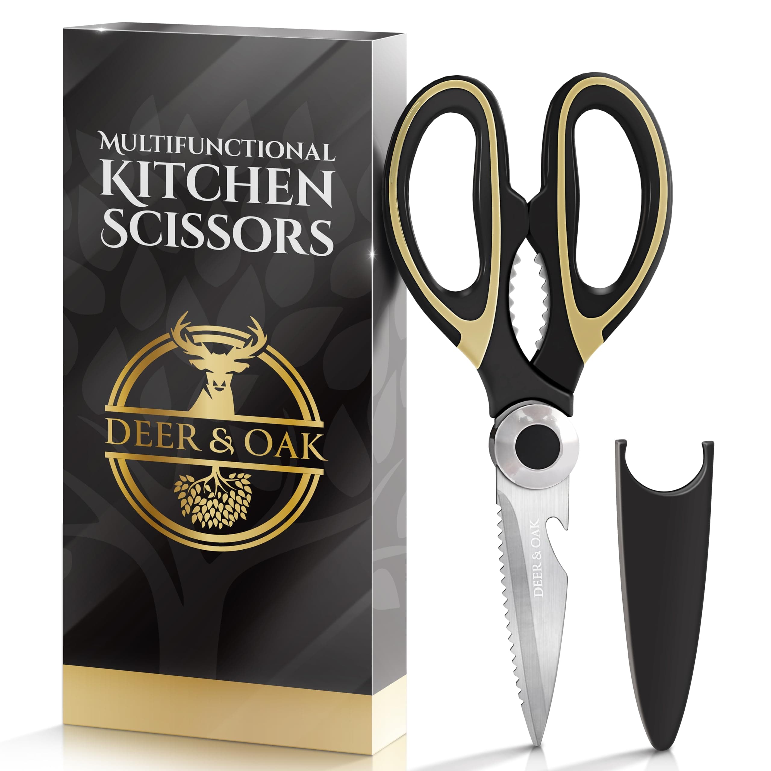 Deer & Oak Premium Heavy-Duty Kitchen Scissors (1 Pack) - Meat & Pizza Scissors Multipurpose Dishwasher-Safe Kitchen Shears UK
