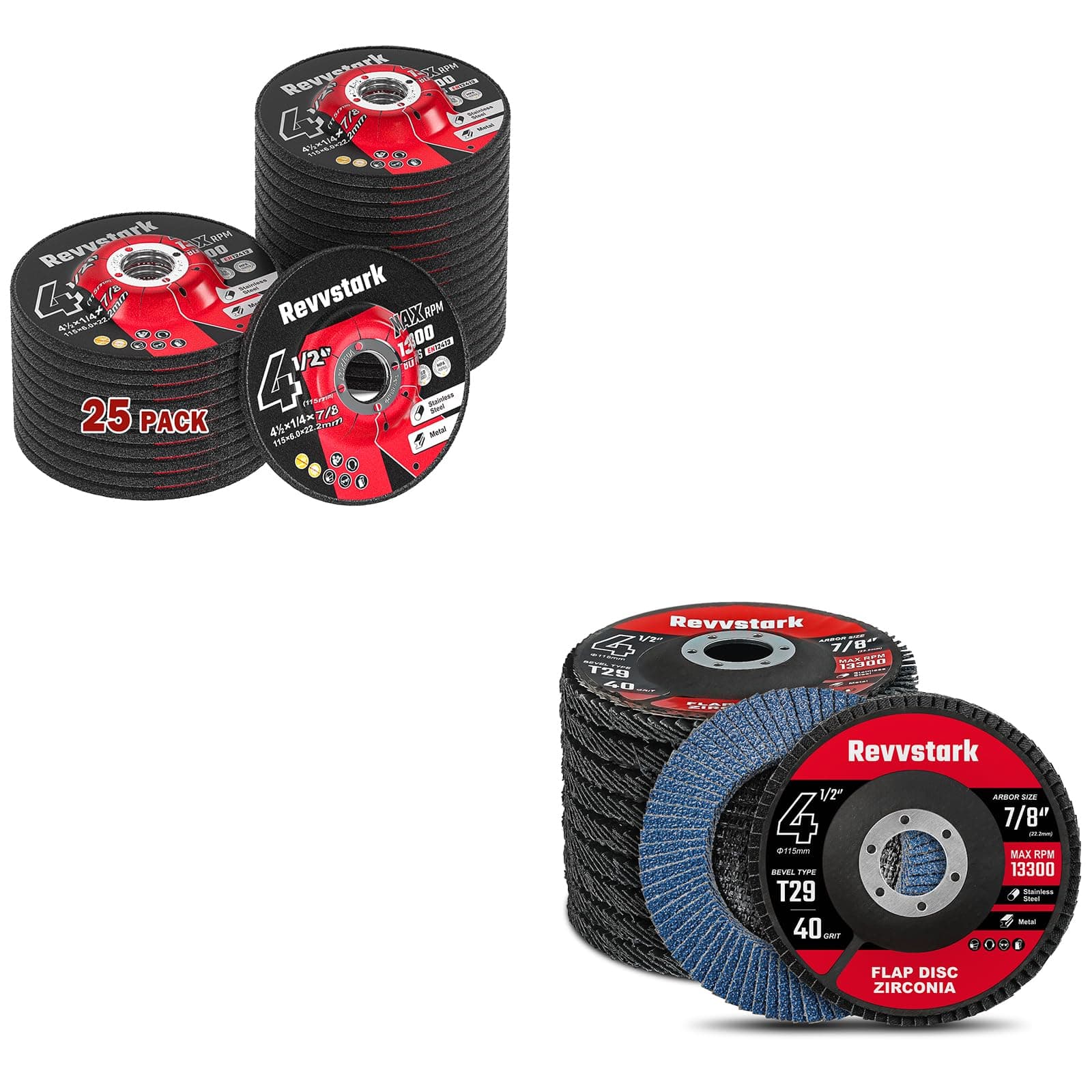 25 Pack Grinding Wheels 4-1/2 Inch & Flap Discs 40 Grit 4.5" x 7/8" T29 Flap Sanding Disc