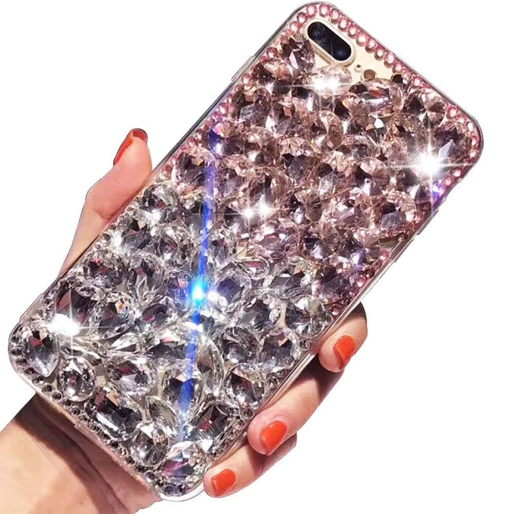 Bling Diamond Case for Samsung Galaxy Note 8, 3D Homemade Luxury Sparkle Crystal Rhinestone Shiny Glitter Full Clear Stones Back Phone Cover - Clear and Pink