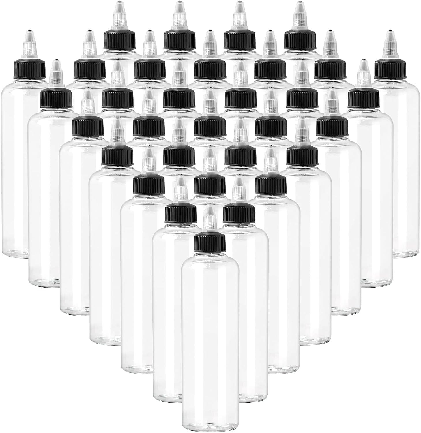 MSYU 25 Pack 250ml Plastic Squeeze Boston Dispensing Bottles with Black Twist Cap for Oils, Liquids, Inks, Crafts, Kitchen, Household