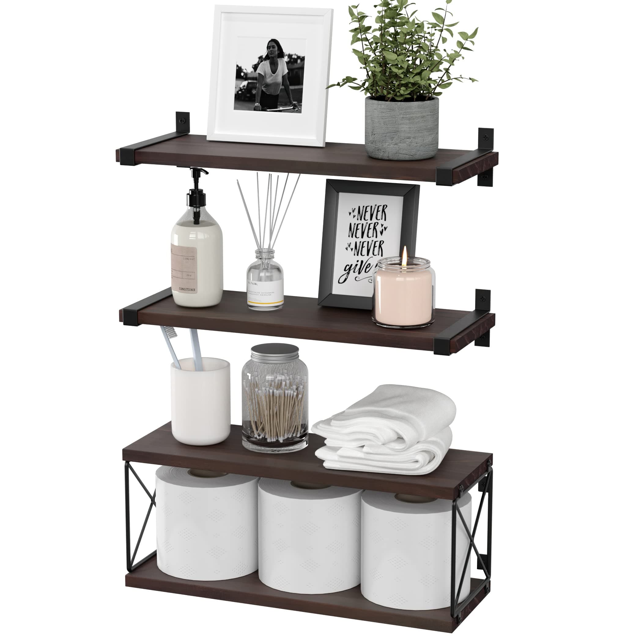 Wood Bathroom Shelves with Extra Storage Shelf