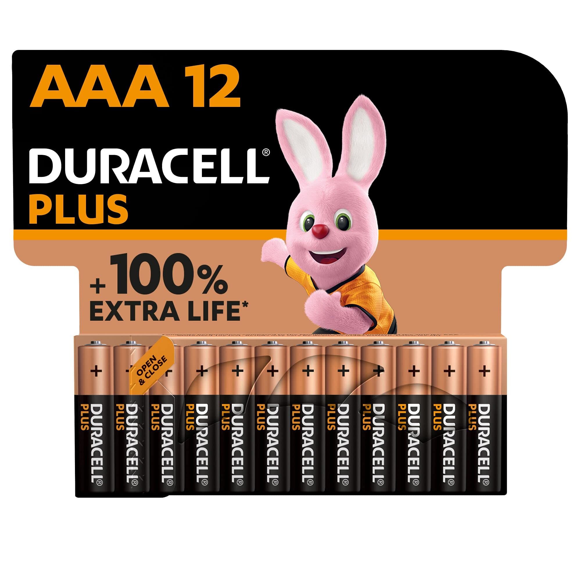 Duracell Plus AAA Batteries (12 Pack) - Alkaline 1.5V - Up to 100% Extra Life - Reliability for Everyday Devices - 0% Plastic in Pack - 10 Years Storage-LR03 MN2400