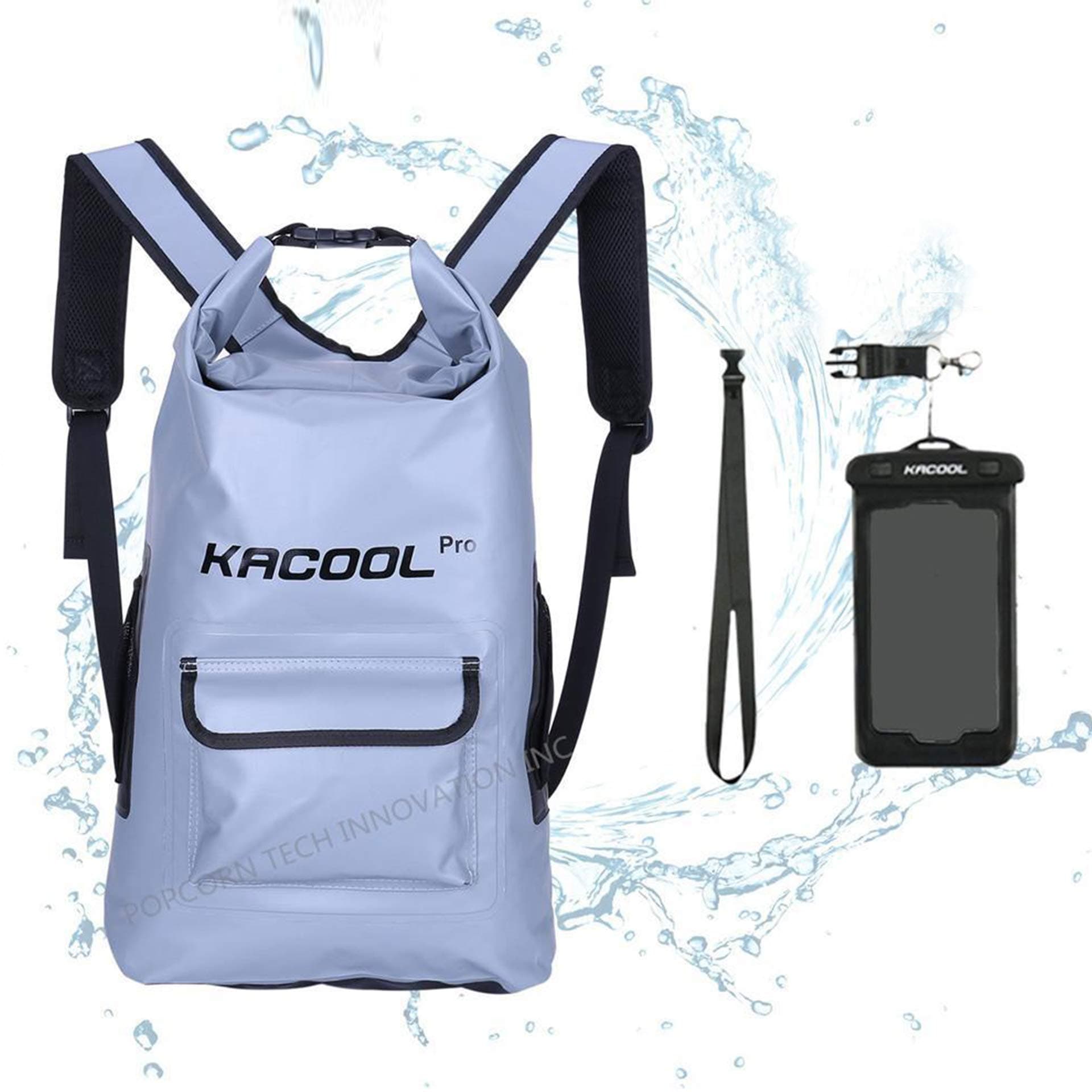 KACOOL Upgraded Waterproof Dry Sack Bag 25L Floating Lightweight Backpack Water-Resistant Beach Bag with Padded Shoulder Strap and Phone Case (Perfect for Kayaking/Canoeing/Rafting/Boating)-Gray