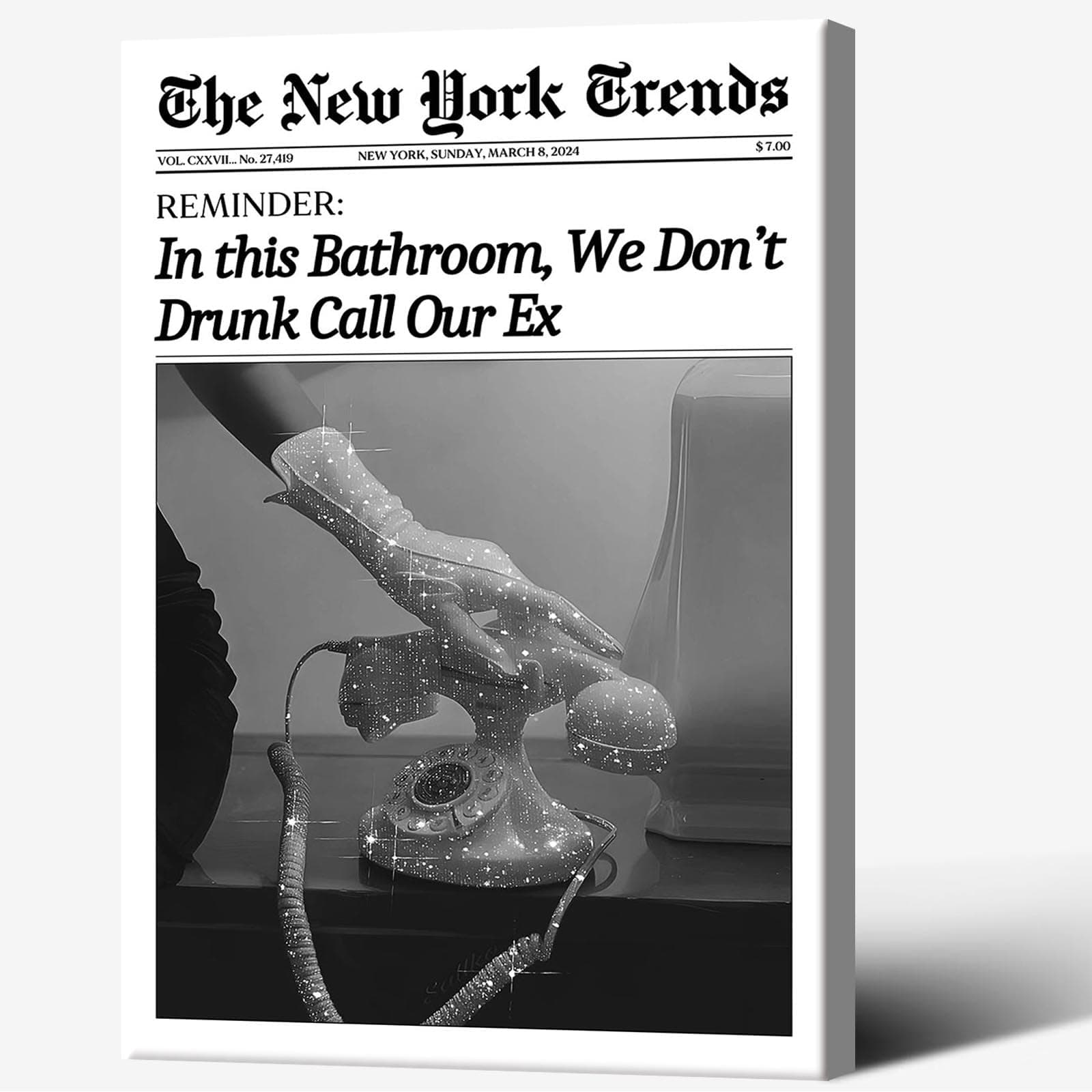 Beshdomp Vintage In This Bathroom We Don'T Drunk Call Our Ex Posters Black And White Newspaper Canvas Wall Art Magazine Headline Prints Painting For Home Bedroom Dorm Wall Decor 16x24in Framed