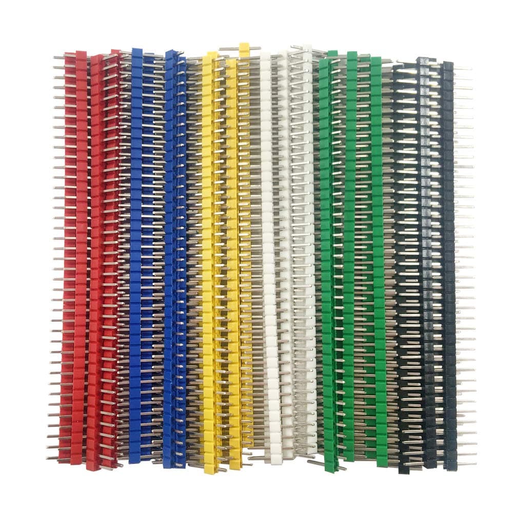 HONGYUTAI 30 Pcs 40 Pin Breakable Pin Header Kit, 2.54mm Single Row Male Header Connector, Multiple Colors, Plastic, PCB Mount, Plug-In