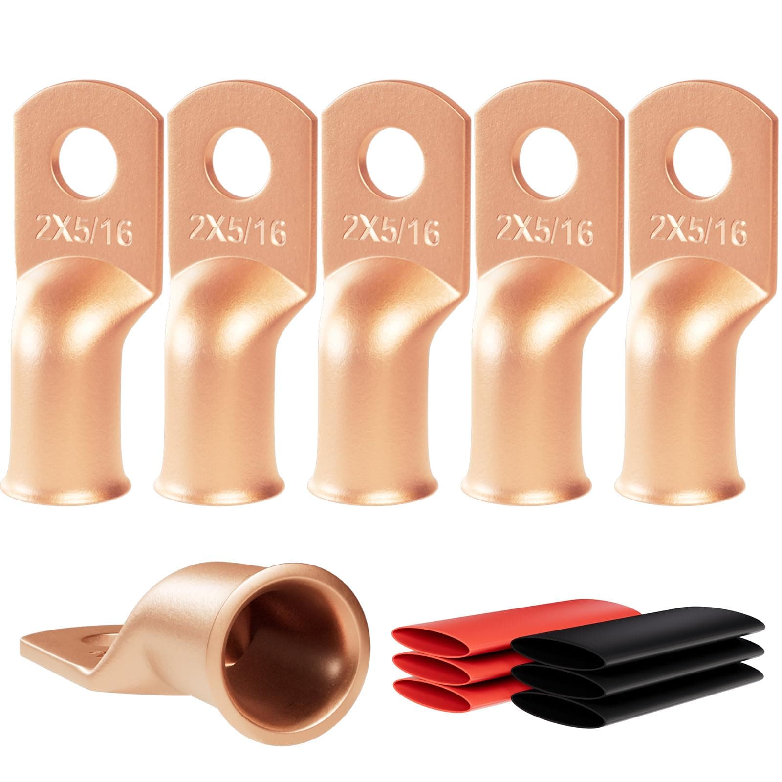 6pcs 2 Awg - 5/16" (M8) Sanuke Wire Lugs Ring Terminal Connectors Ends Heavy Duty for Battery Cable Lug Wire Electrical Eyelets with 3:1 Dual Wall Adhesive Heat Shrink
