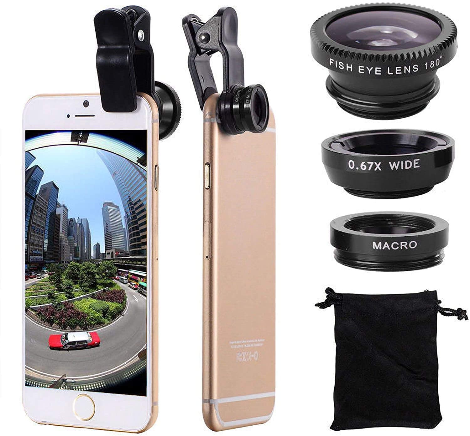 3 in 1 Cell Phone Camera Lens Kit Wide Angle Macro Fisheye Lens Universal for Smart Phones iPhone Samsung Android
