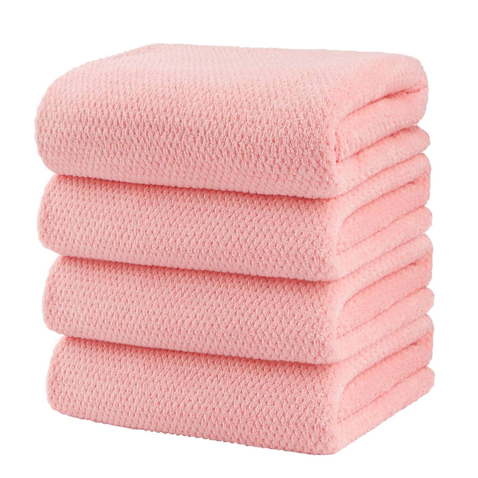 HOMEXCEL Bath Towel Set Pack of 4, Microfiber Ultra Soft Highly Absorbent Bath Towel, Lightweight and Quick Drying Towels for Body, Sport, Yoga, SPA, Fitness, Pink