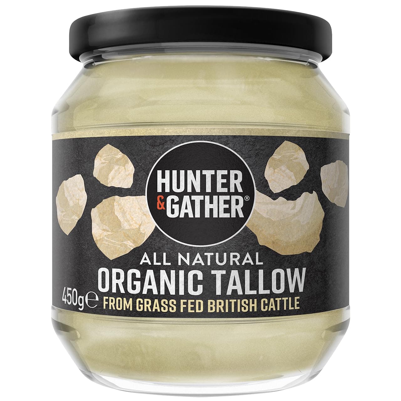 Hunter & Gather Organic Beef Tallow from Grass Fed British Cows 450g | Gluten Free, Seed Oil Free | Keto, Low Carb, Paleo I Ancestrally Inspired Nutrition I Simply 1 Ingredient I Glass Jar
