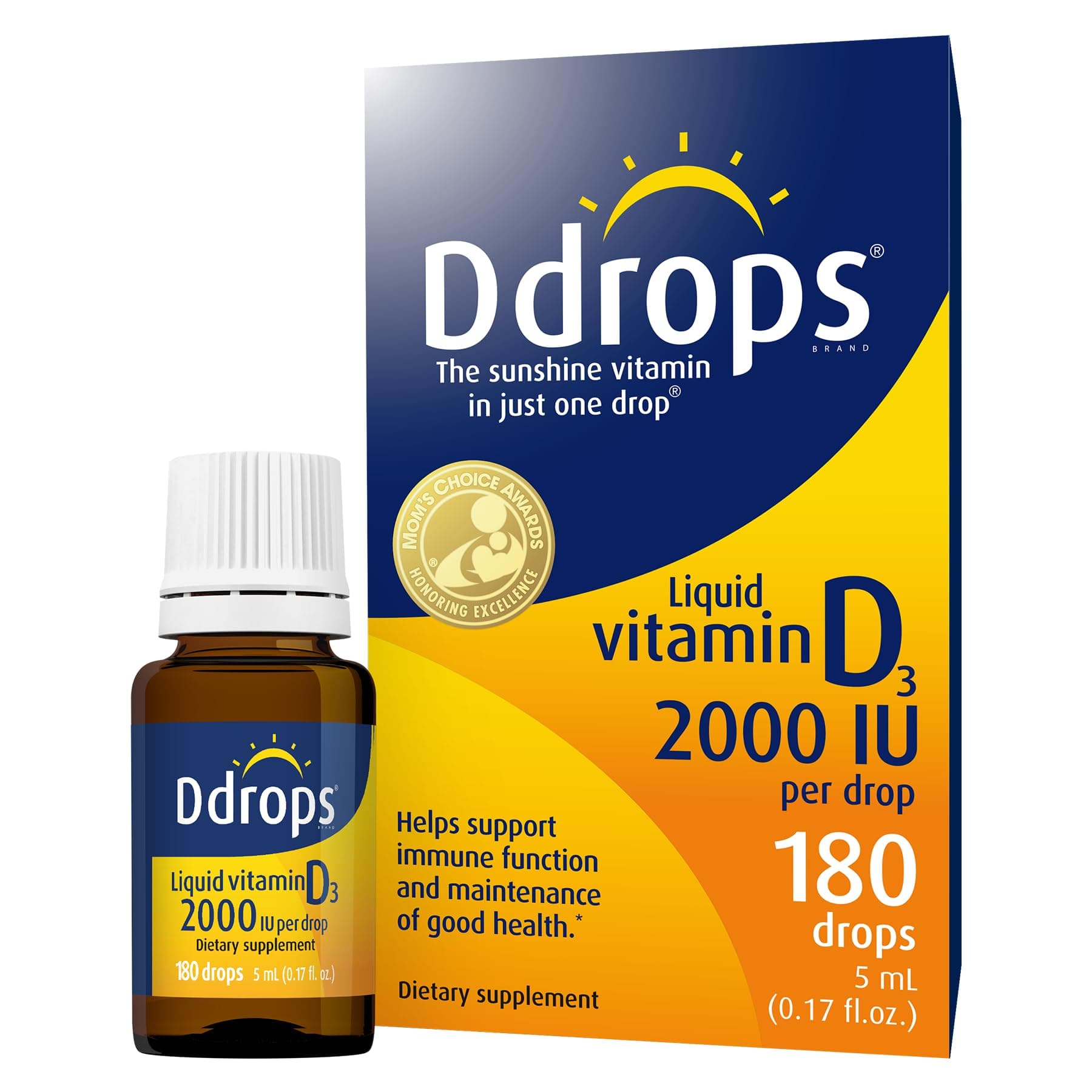 Ddrops Adults 2000IU 180 Drops - Liquid Vitamin D3 Supplement, Supporting Strong Bones & Immune System