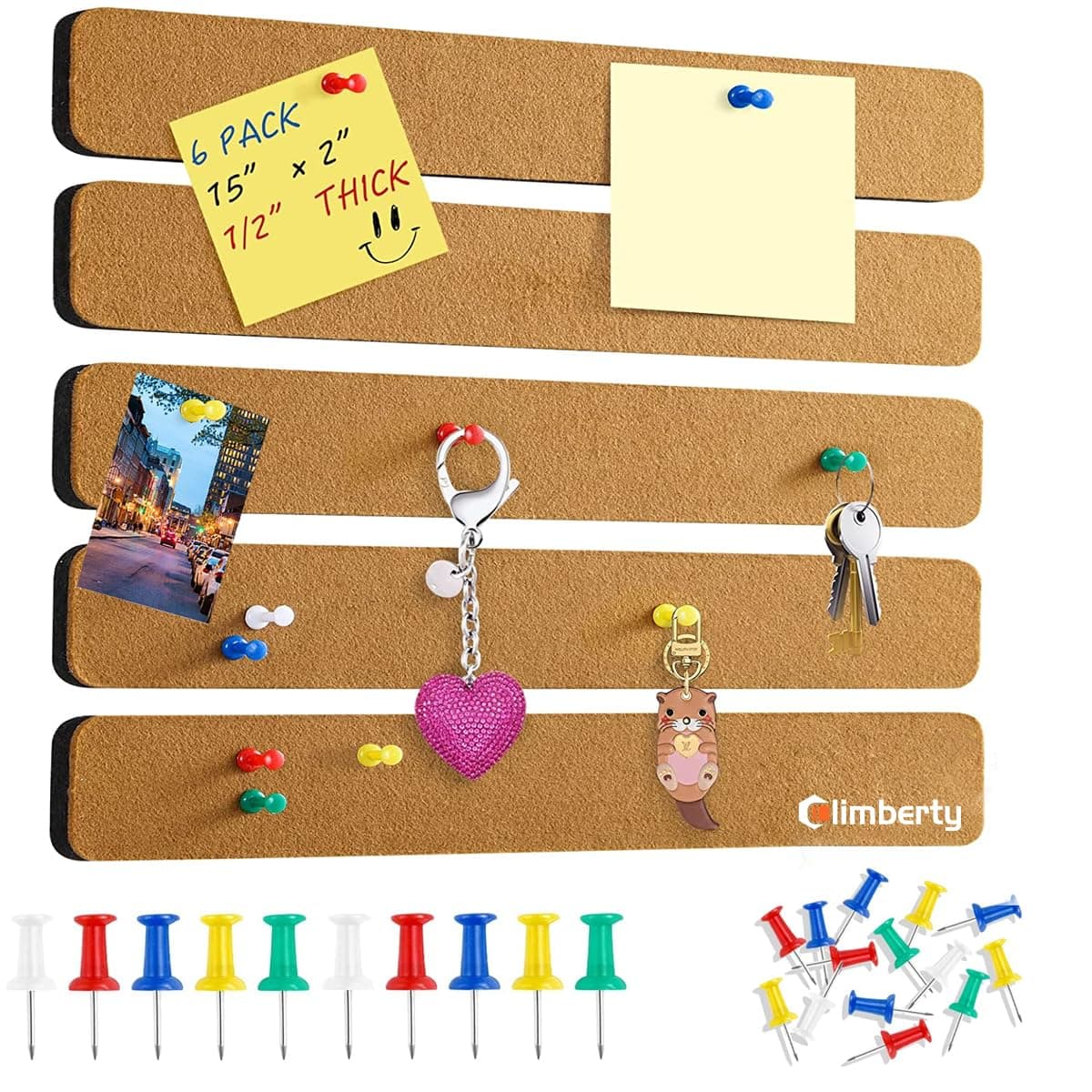 Climberty® 5 Pack Felt Bulletin Board, Felt Message Board with 35pcs Drawing Pins, Self-Adhesive Lightweight Bulletin Board Strips for Paste Notes, Photos, Schedules (Brown)
