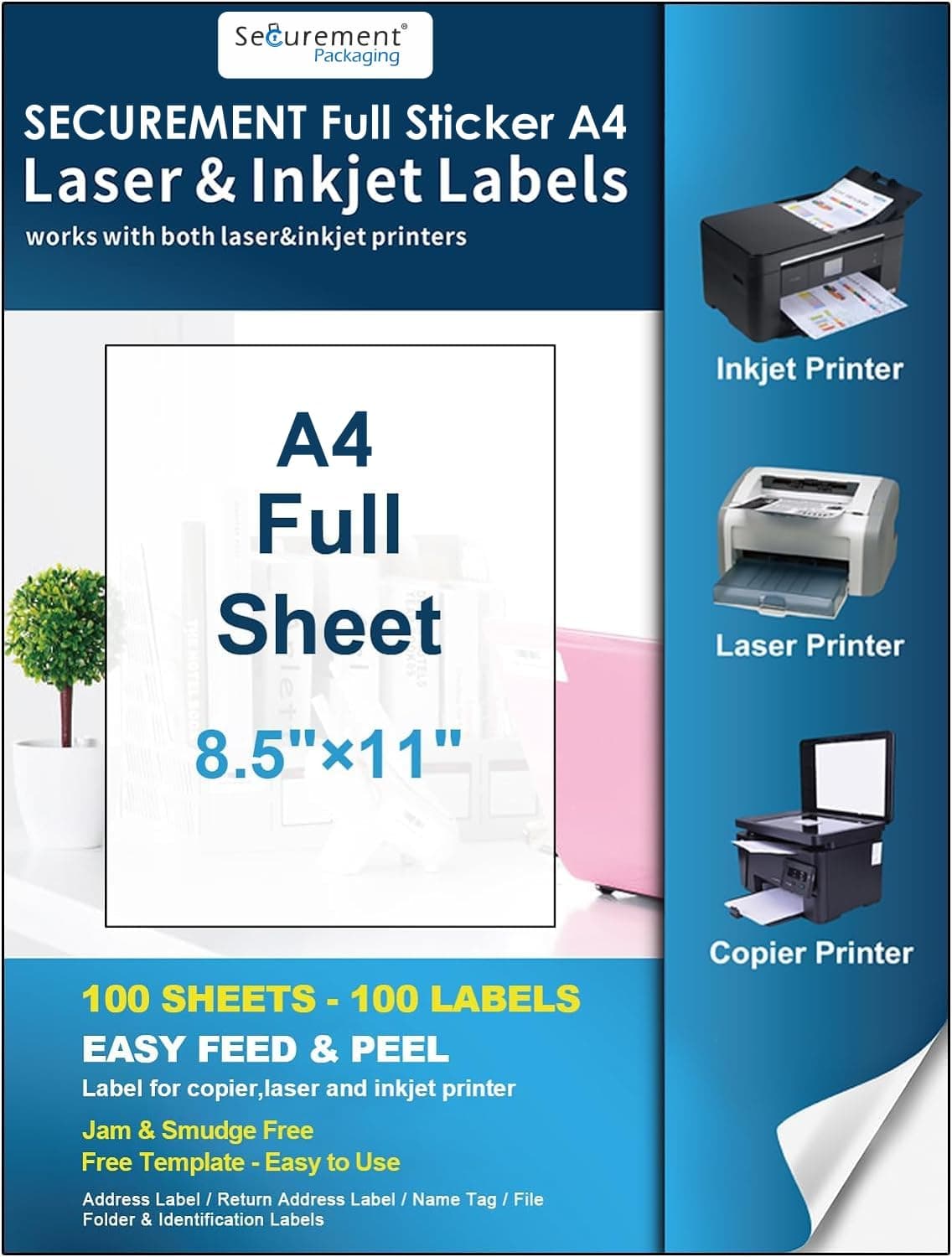 SECUREMENT® Full Sticker Label A4 Sheets for FBA Shipment- Suitalble for All Printers (100, Sheets)