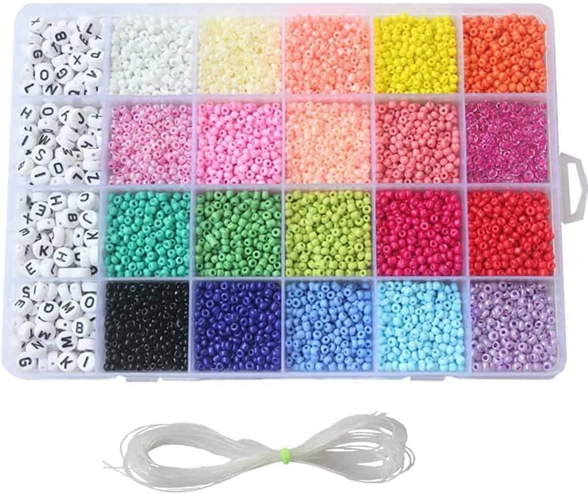 SKY-TOUCH Seed Beads, 3500 Letter Pony 24-Grid Bead Kit Set Rope Mini Seed Set For Jewelry Making Bracelet Finding Diy Crafts Beading Needles For Jewelry Bracelet Making(4mm)