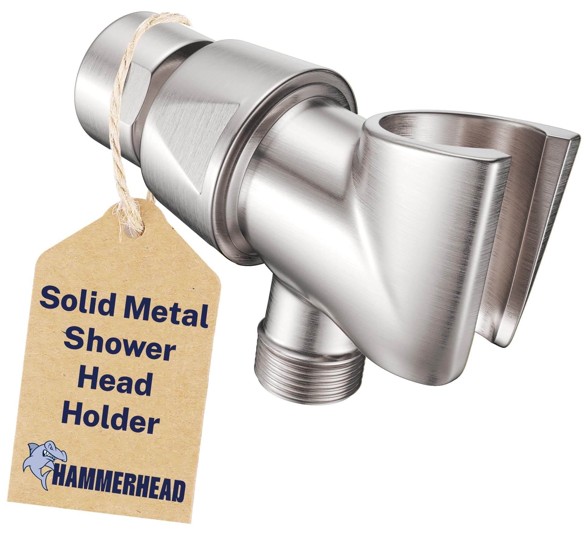 HammerHead Showers® Solid Metal Handheld Shower Head Holder - Brushed Nickel - Adjustable Shower Wand Holder with Universal Wall Hook Bracket and Brass Pivot Ball - Hand Held Shower Head Holder