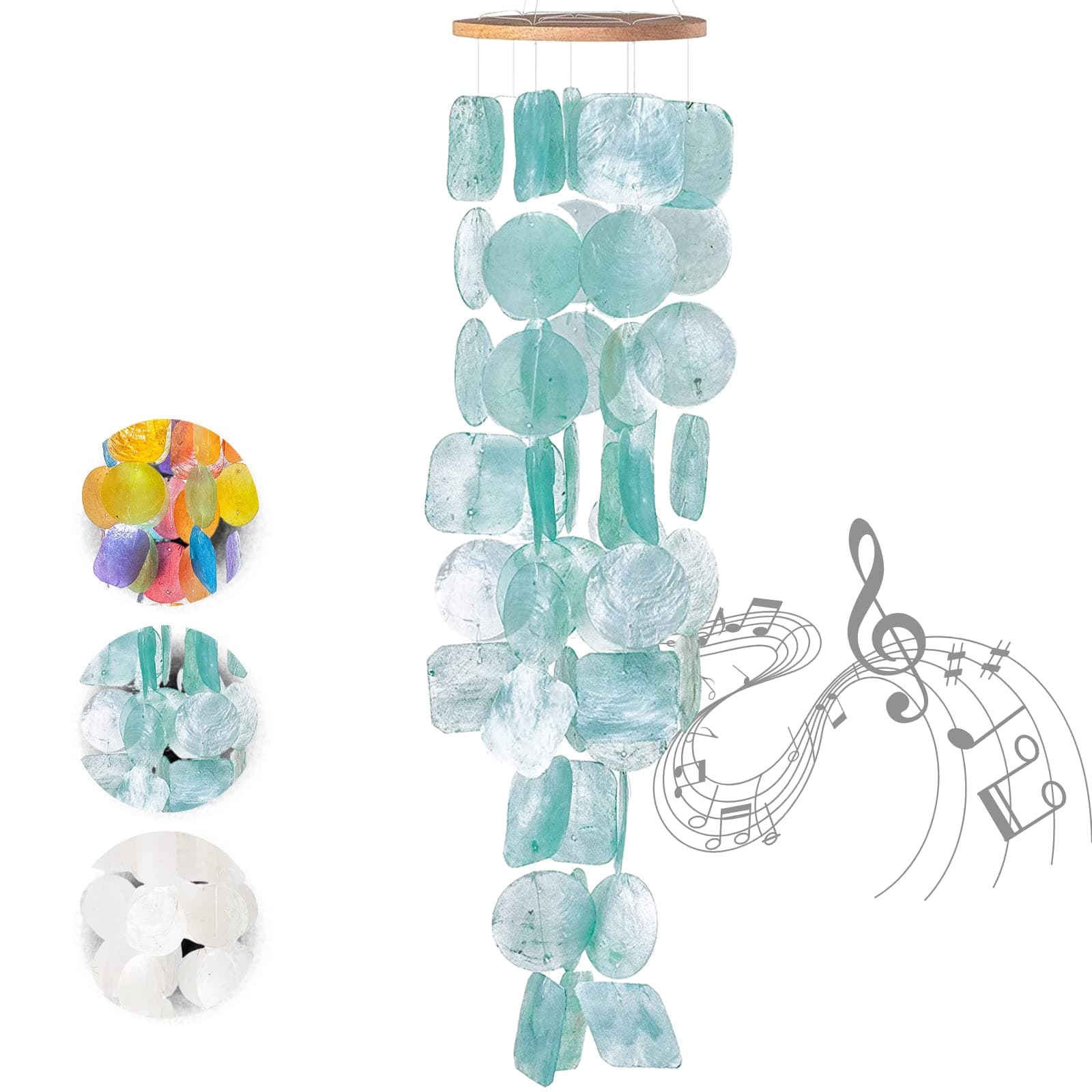 Wind Chimes for Outside – Turquoise Capiz Shells Wind Chime Garden Decorations Outdoor, Unique Gifts for Women, Gifts for Mom or Birthday Gifts