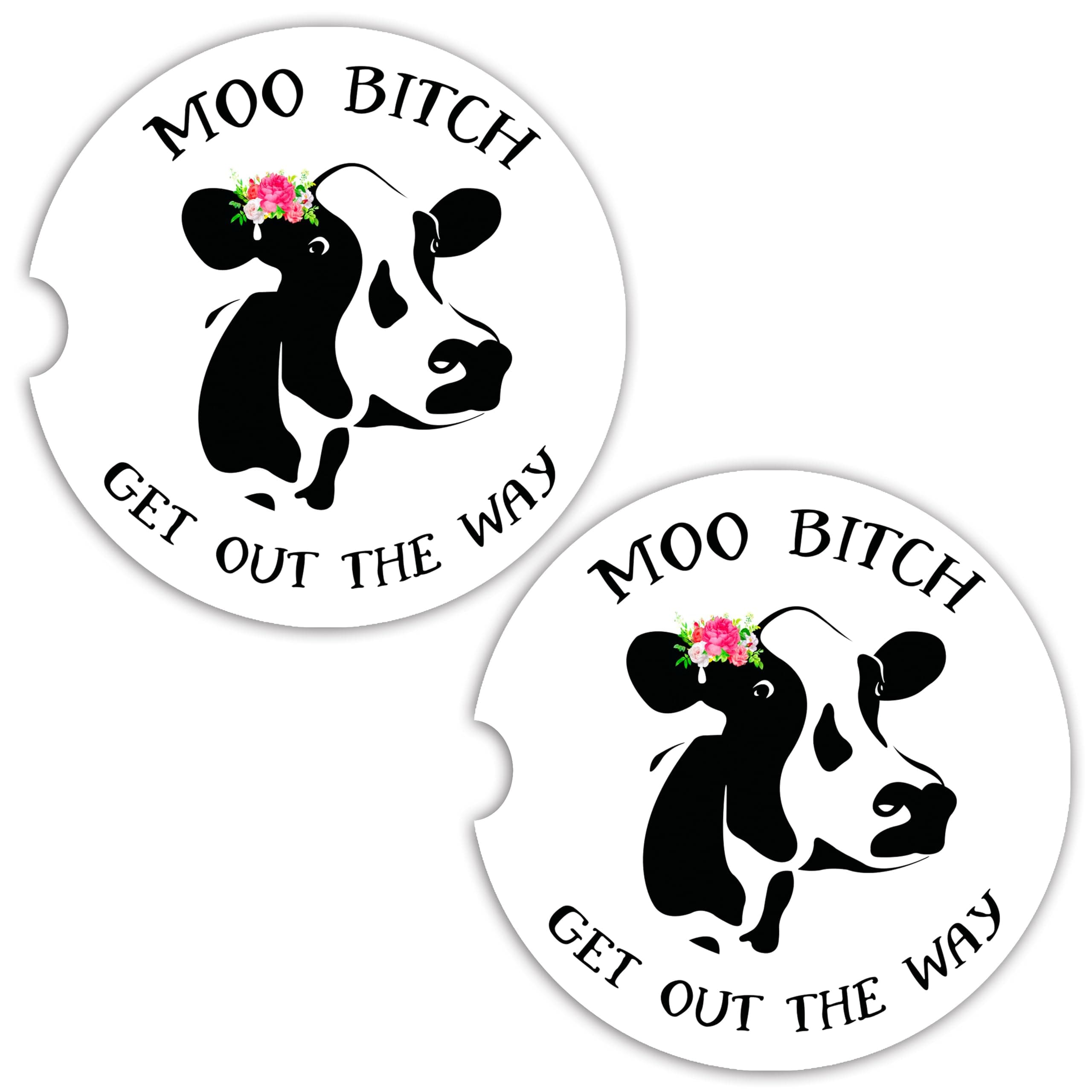 Cow Car Coasters for Cup Holders - 2 Pack Cute Cow Print Car Accessories for Women, Funny Highland Cows Stuff Decor, Absorbent Ceramic Cup Holder Coaster for Car to Keep Clean, Country Western Gift