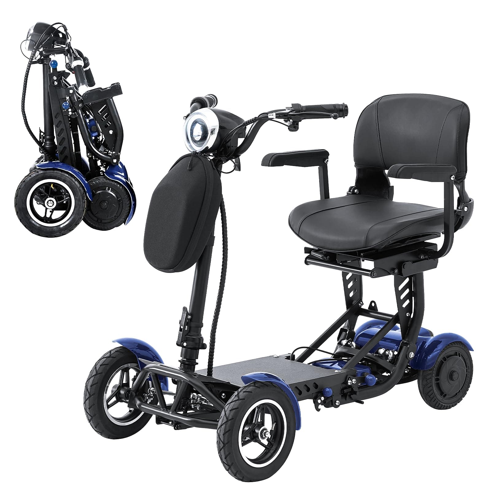 All-Terrain 4-Wheel Foldable Electric Scooter Lightweight Folding Mobility Scooter for Adults & Seniors, 25Miles Long Range, 15.6AH Lithium Battery, 3-Speed Mode, Max Load 300lbs (Standard Blue)