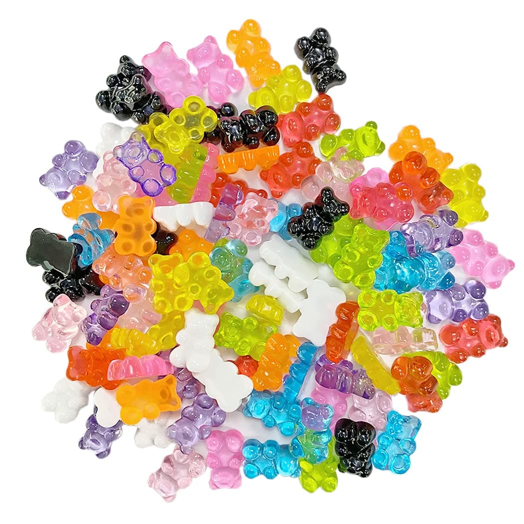100 Pieces Resin Candy Gummy Bear Flatbacks Cabochons Deco Bears Colorful Charms Beads for DIY Necklace Pendants Keychain Brooch Earring Mobile Phone Case Accessories – Random Color