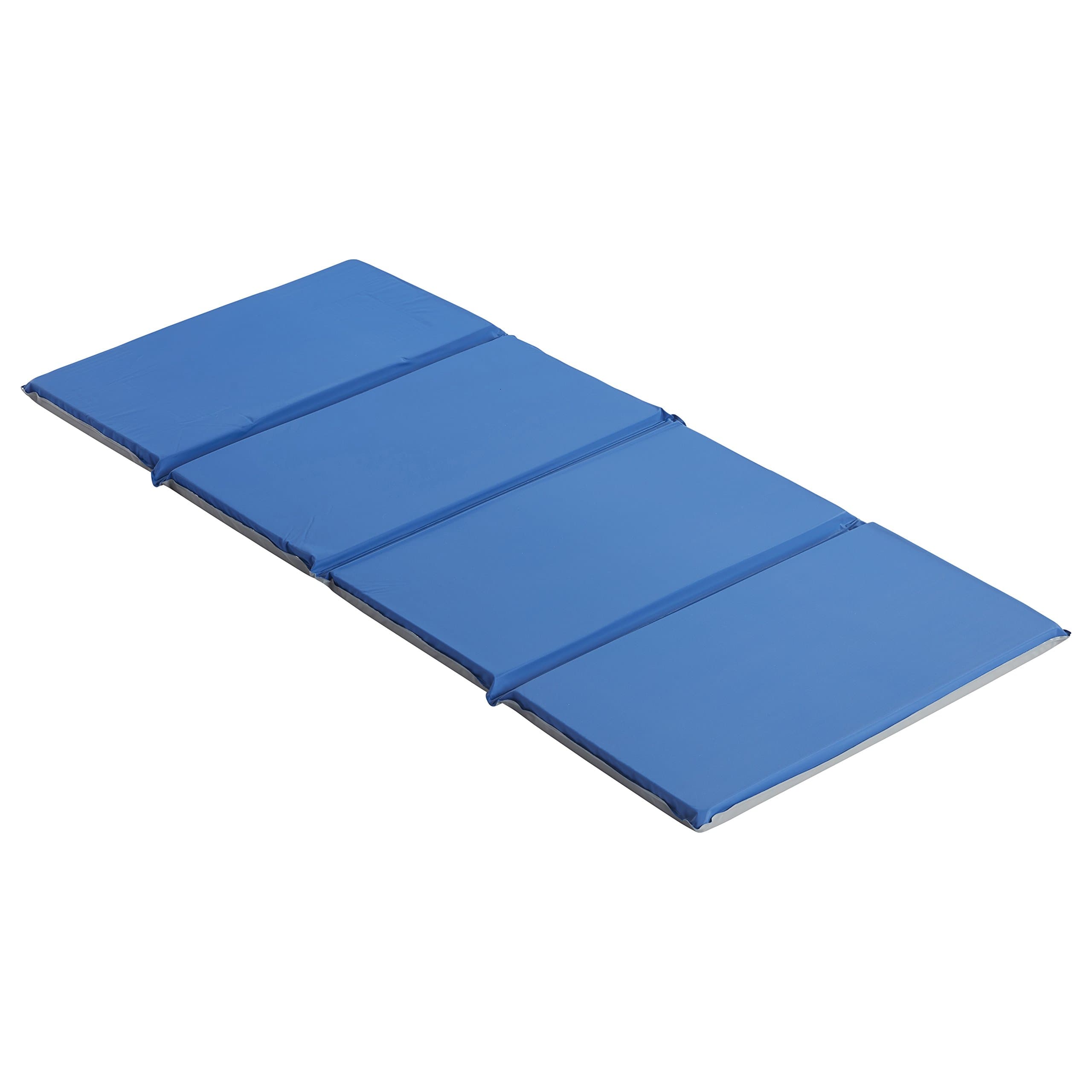 ECR4Kids Value 4-Fold Daycare Rest Mat, Folding Rest Mat, Sanitary Design, Low Maintenance, Certified and Safe, No Assembly Required, 1” Thick, Single Mat, Blue and Grey (ELR-0881)