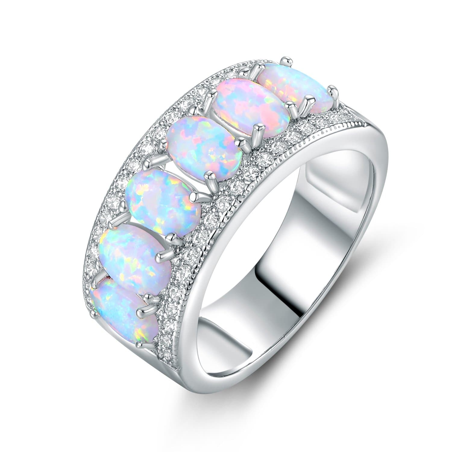 Oval-Cut Created White Opal & Cubic Zirconia Ring (Comes in Rose & White Gold Plated)