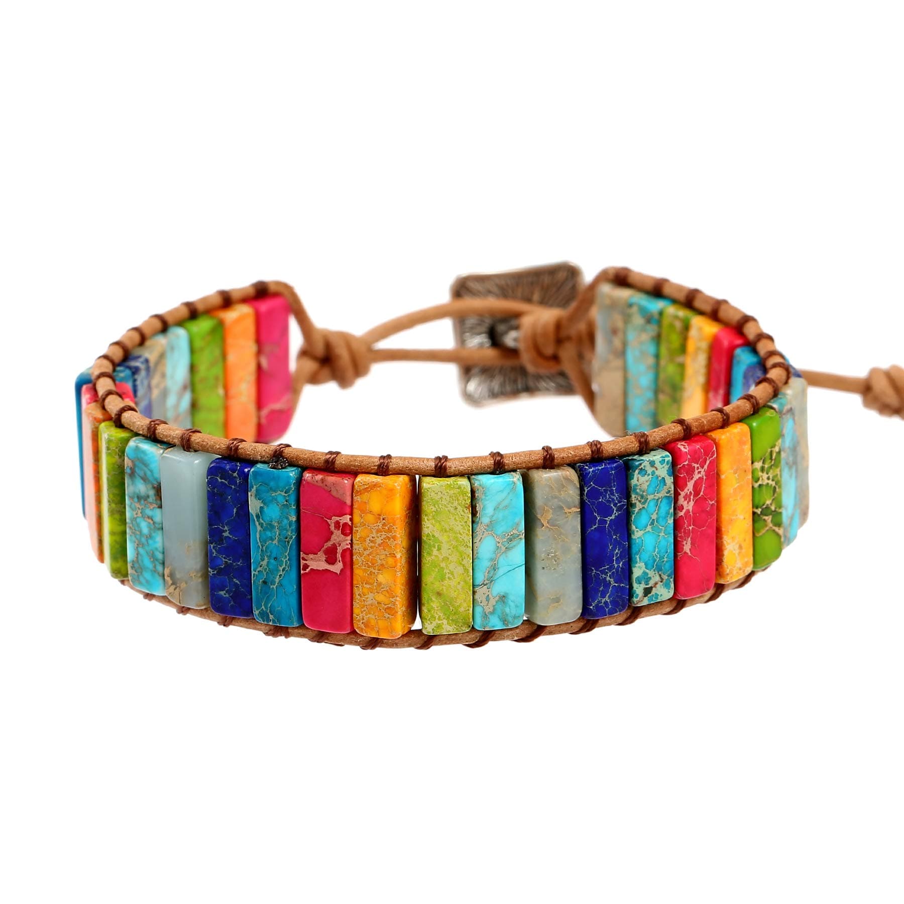 Plumiss Boho Natural Stone Wrap Bracelet, Handmade Gemstone 1-5 Wrap Adjustable Bracelet Jewelry for Women, Symbol of Transformation Daily Wear Gift