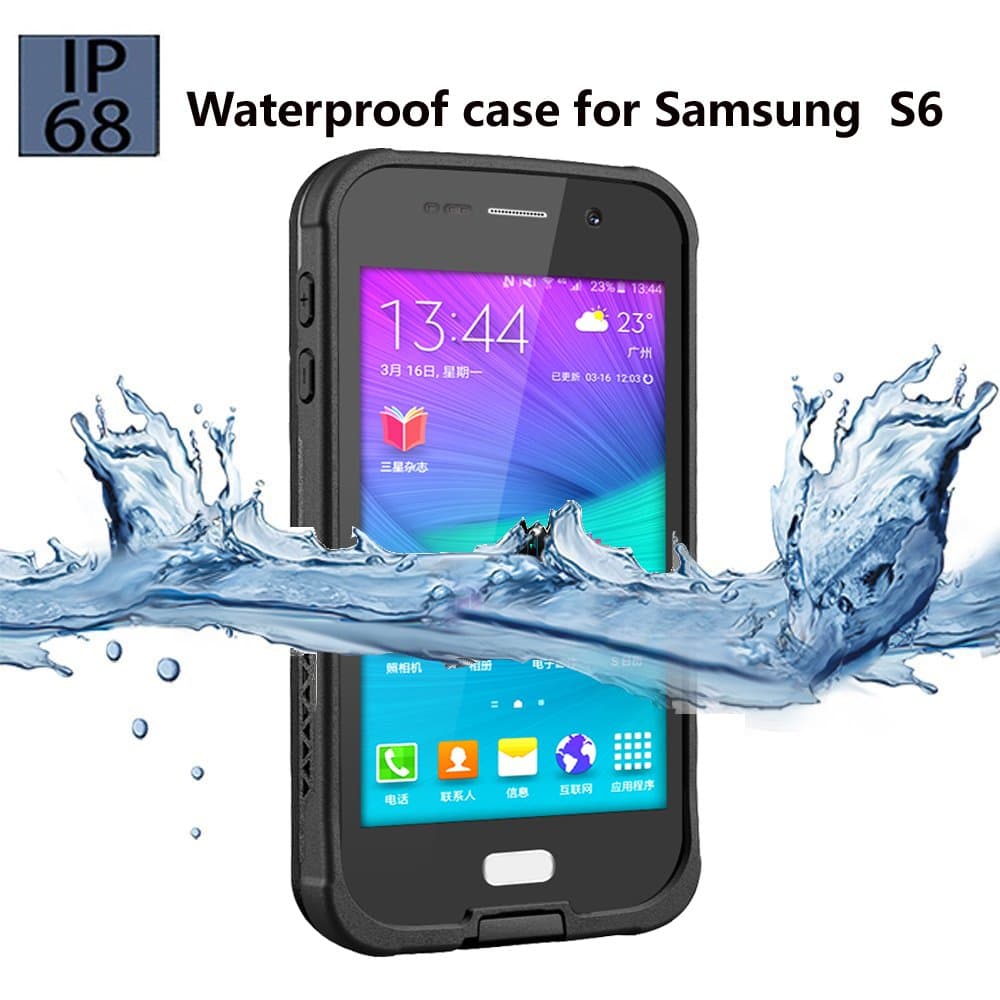 Galaxy S6 Waterproof Case, Underwater Waterproof, Dust Proof, Snow Proof, Shock Proof, Dirt proof, Sweat Proof Case with Touched Transparent Screen Protector, Heavy Duty Protective Carrying Cover Case, Durable Full Sealed Protection Case Cover with Viewing Kickstand for Samsung Galaxy S6 (Black)