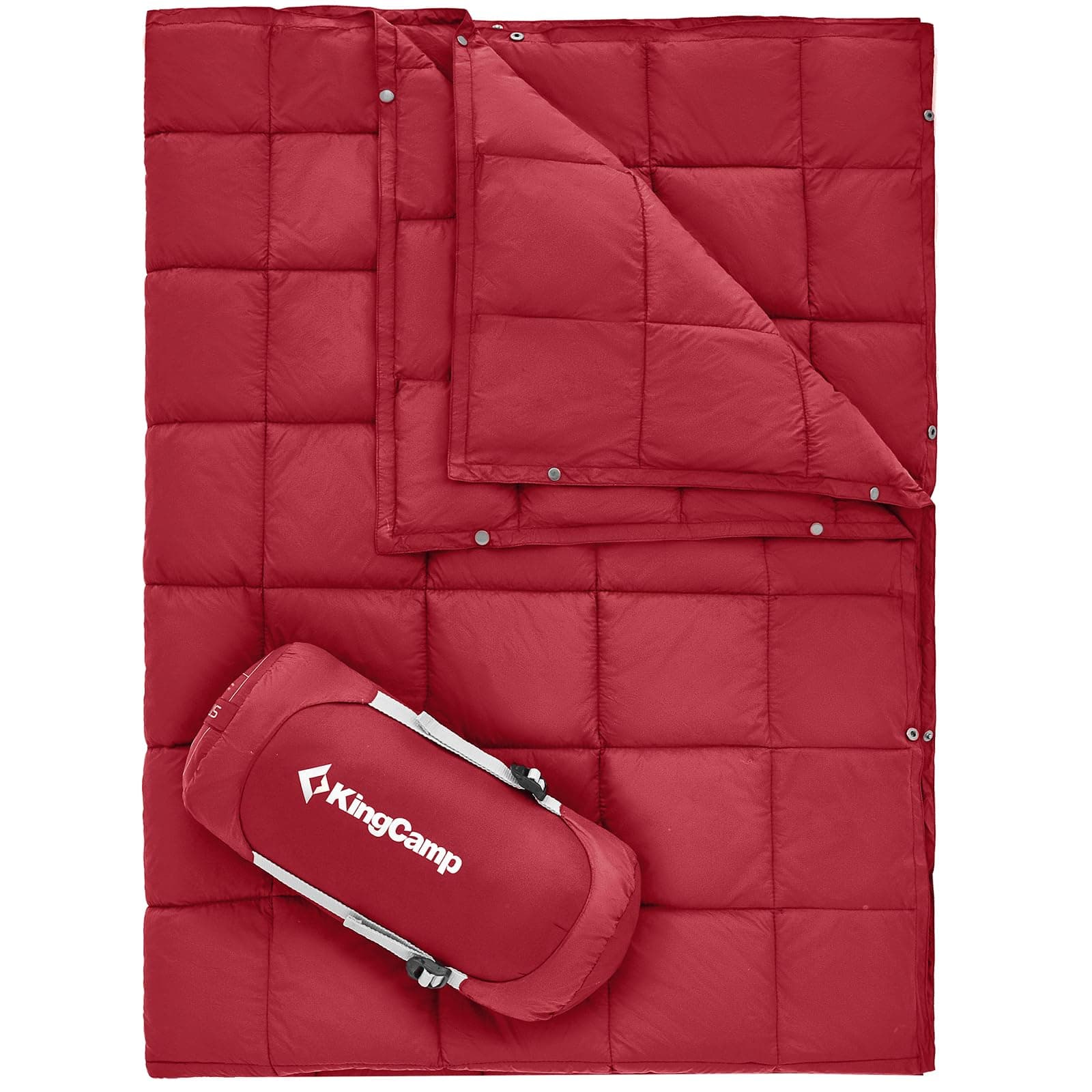 KingCamp Ultralight Camping Blanket, Packable Down Alternative Puffy Wearable Blankets Weatherproof Warm Package Quilt with Snap Buttons for Outdoor Hiking Travel Picnic Stadium (80"L x 60"W, CRIMSON)