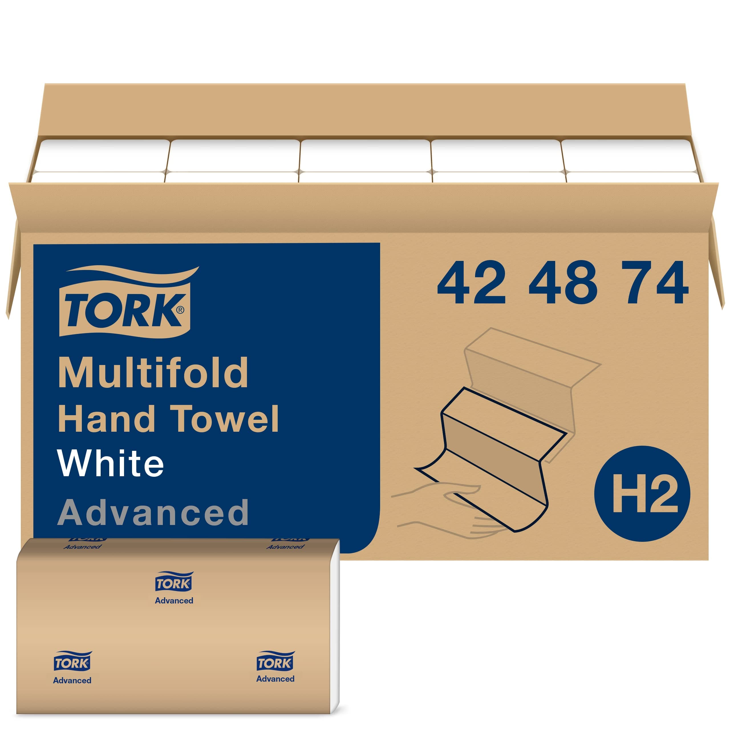 Tork 424874 Advanced Multifold Paper Hand Towel, 3-Panel, 1-Ply, 8.0" Width x 9.5" Length, White (Case of 12 Packs, 250 Towels per Pack, 3000 Towels per Case)
