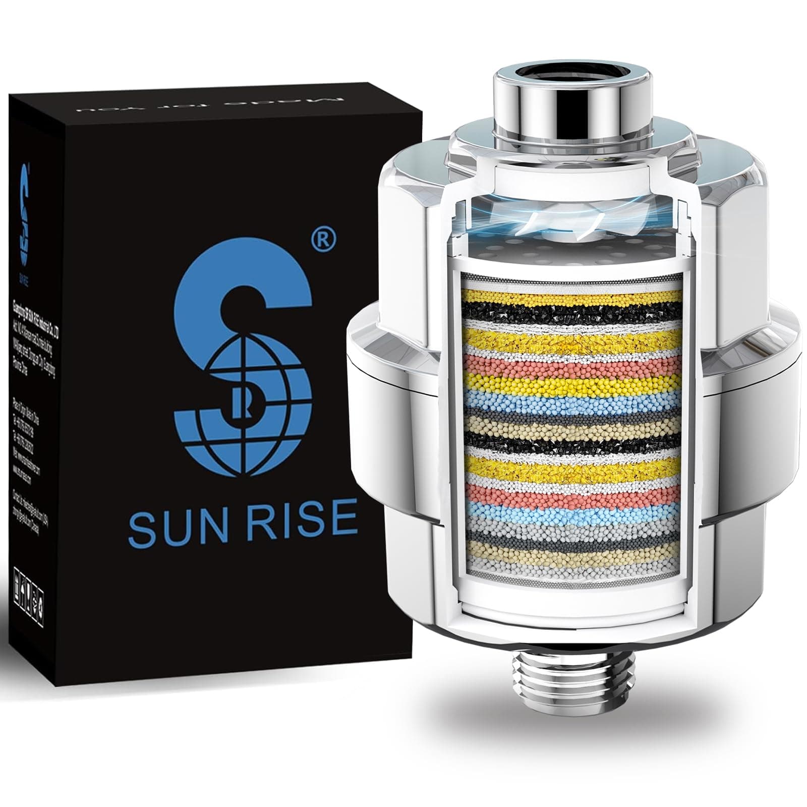 SR SUN RISE Shower Head Filter for Hard Water- 20 Stage Shower Filter with Vortex -Newest Version - High Output Water Softener to Remove Chlorine and Fluoride - Soft Water Filtered with Vitamin C E