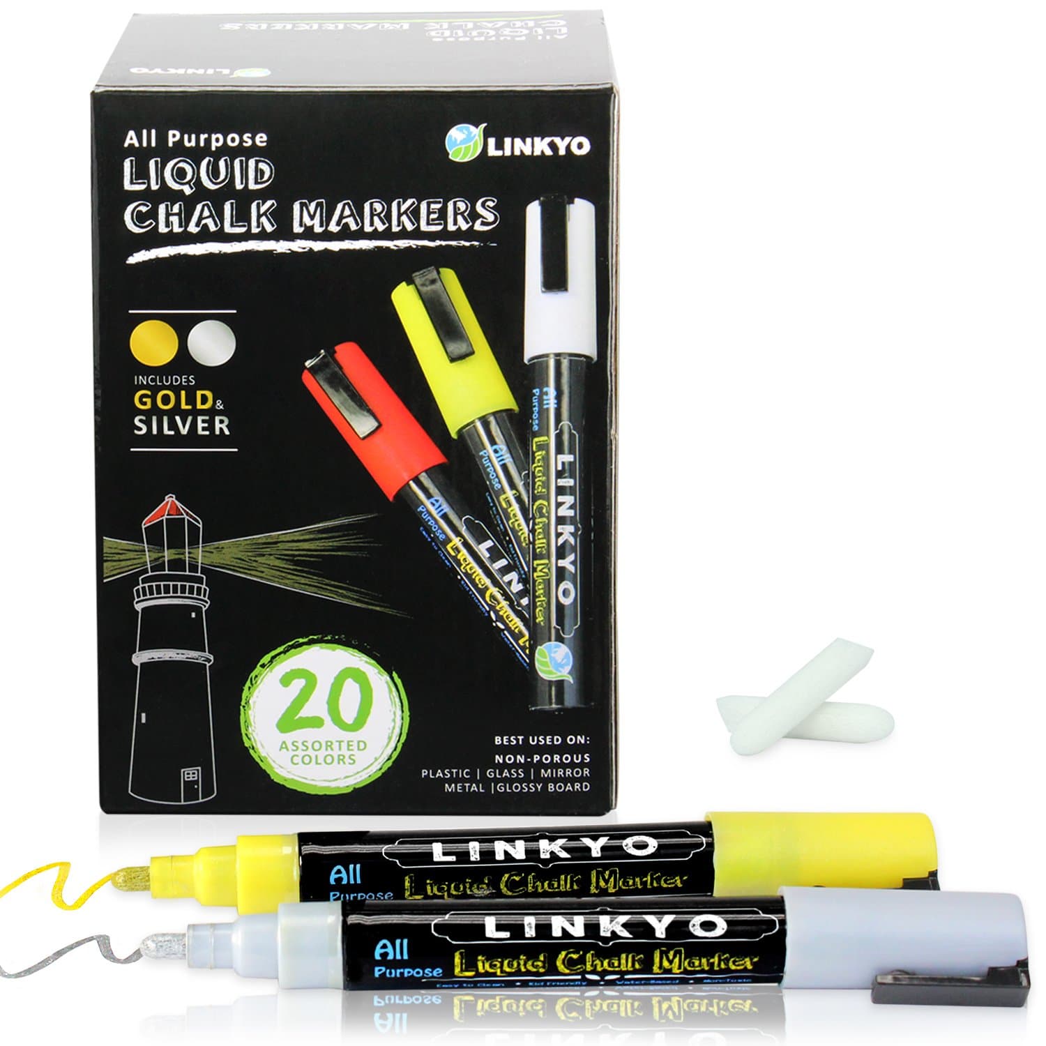LINKYO Wet Erase Liquid Chalk Marker Pens, 20 Pack