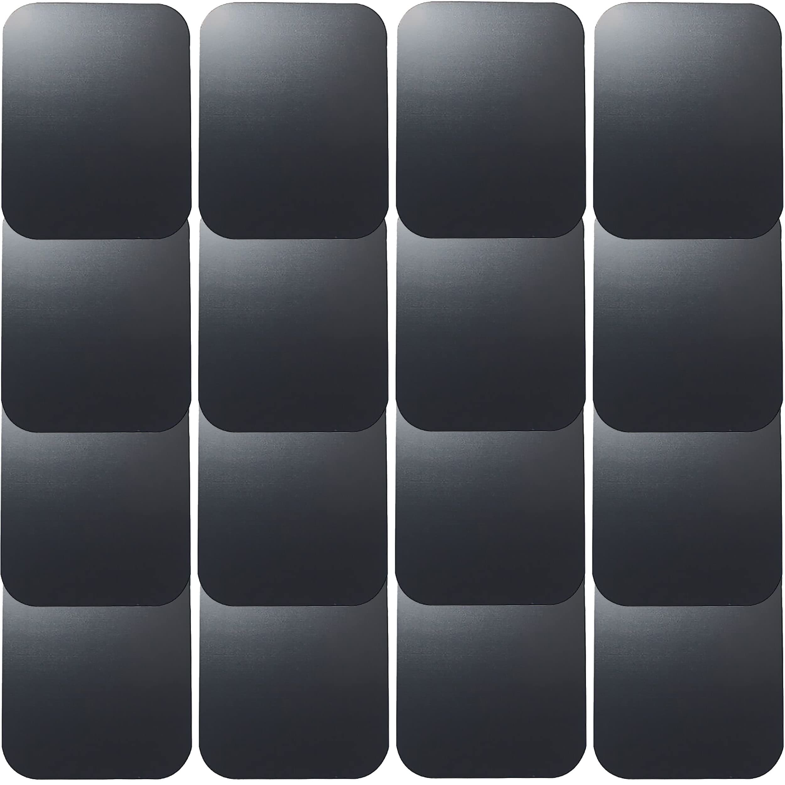 SALEX Replacement Metal Plates Set 16 Pack for Magnetic Car Mount. Kit of 16 Magnets for Back of Phone Case. Black Rectangular Iron Stickers Without Holes Discs. 3M Adhesive Backing Steel Sheets.