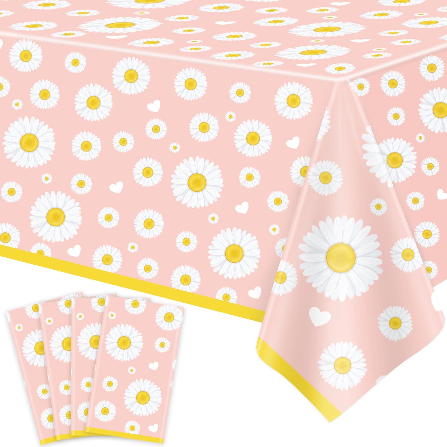 4 Pack Daisy Tablecloth Flower Table Cloth Groovy Party Tablecloth Daisy Themed Table Covers Flower Birthday Table Cloth for Summer Beach Pool Party Supply 51 x 86 Inch
