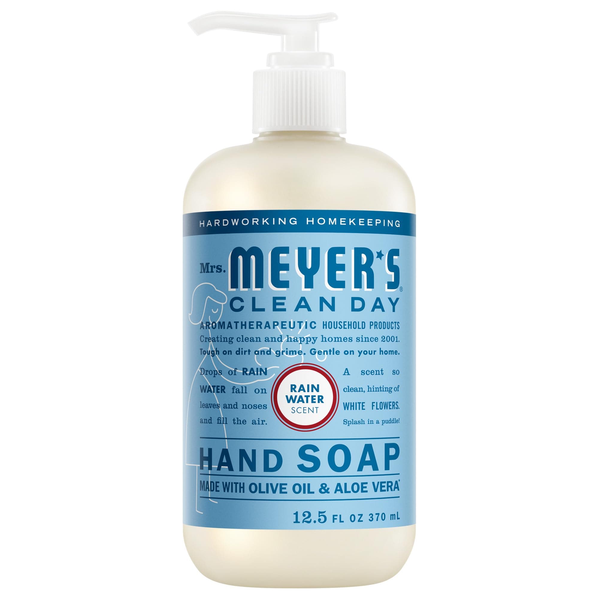 MRS. MEYER'S CLEAN DAY Hand Soap, Made with Essential Oils, Biodegradable Formula, Rain Water, 12.5 fl. oz
